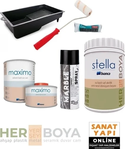 Stella Set Beyaz Boya-Gümüş Mermer Efekt Sprey - Maximo Ipek Mat