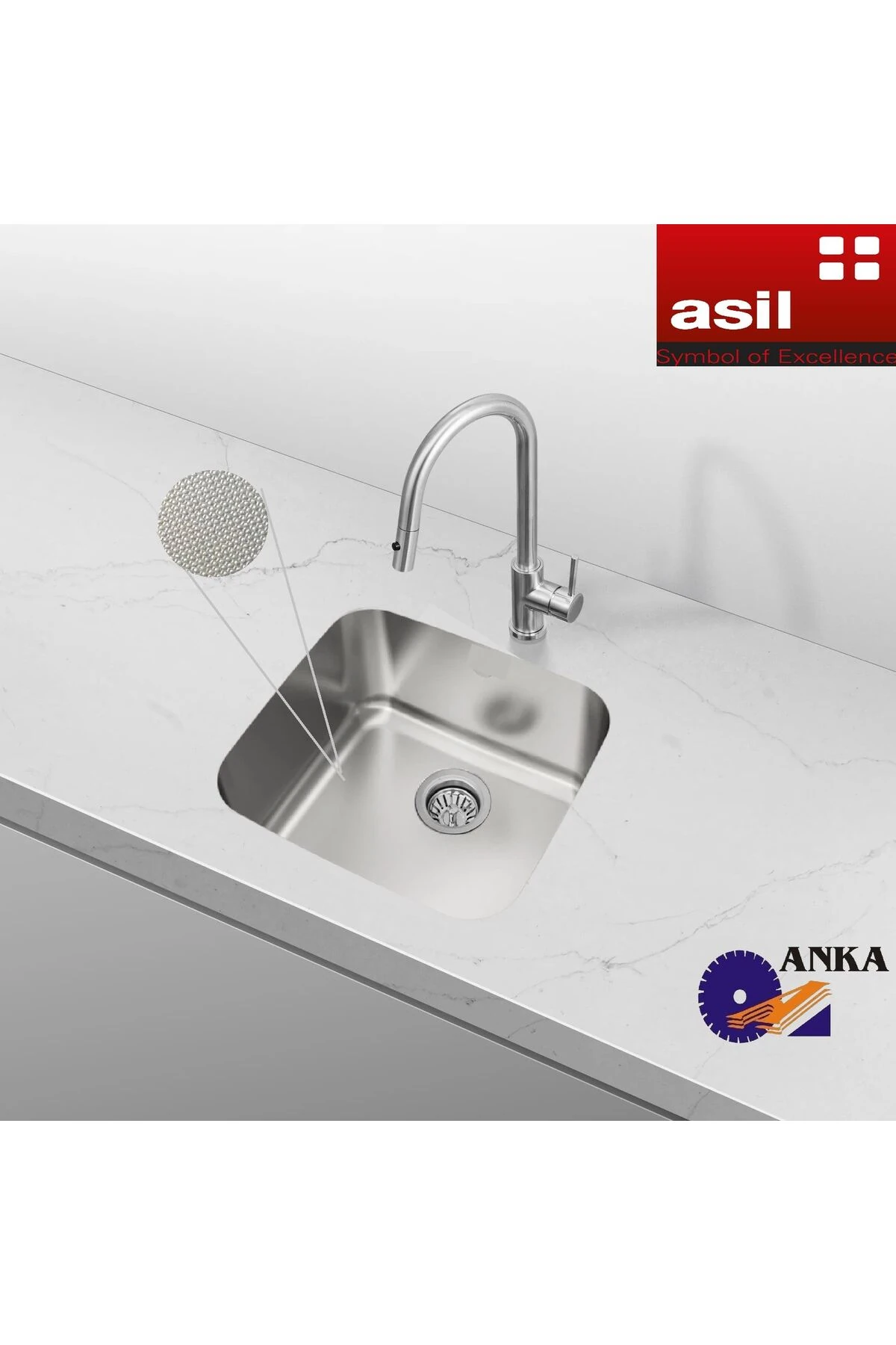 (40×45 cm) Keten Dokulu, Tezgah Altı 304 Kalite Paslanmaz Çelik Evye, Mutfak Eviyesi