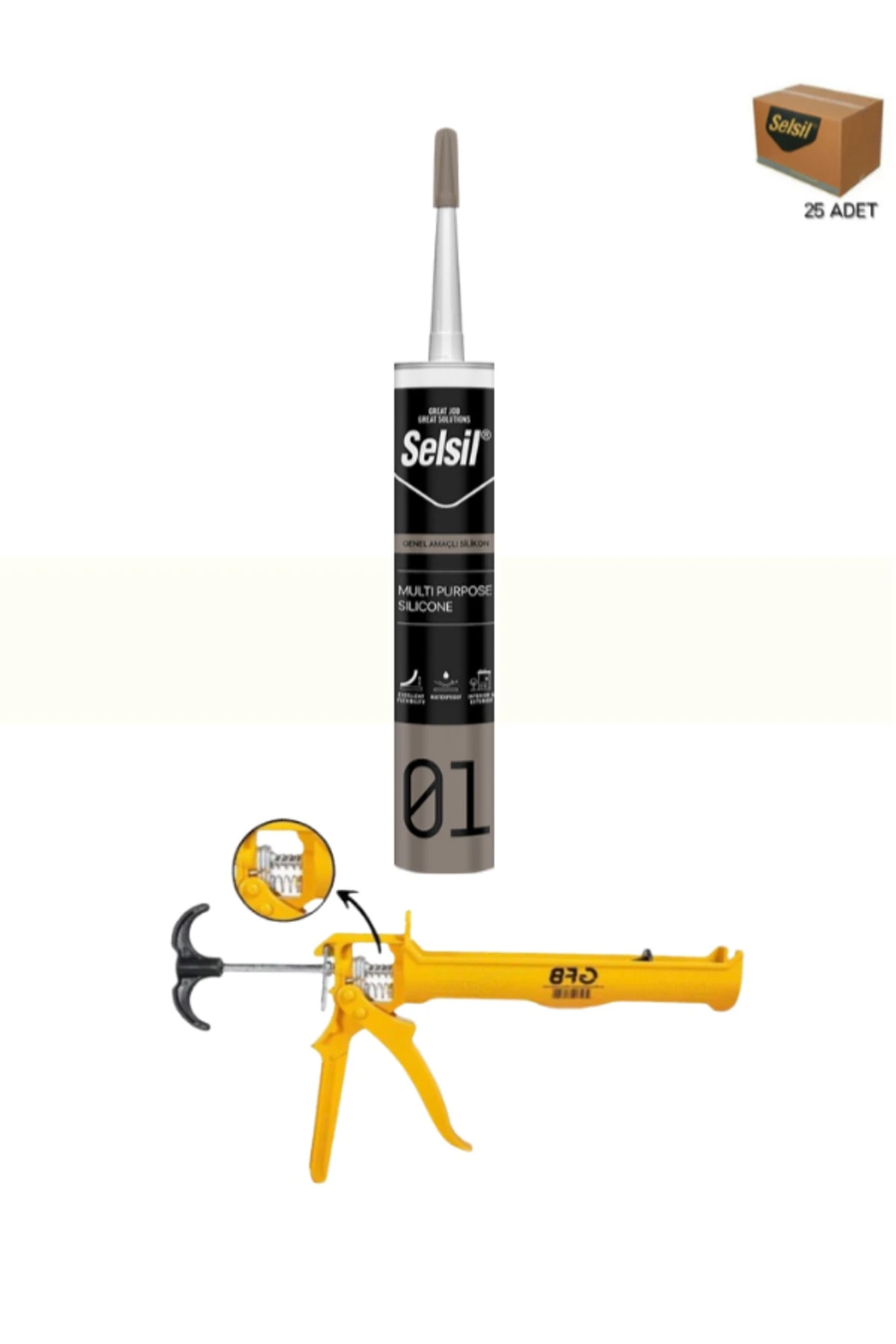 Poliüretan Beyaz Mastik 280 Ml. 25 Adet + Gfb Alüminyum Silikon Tabancası