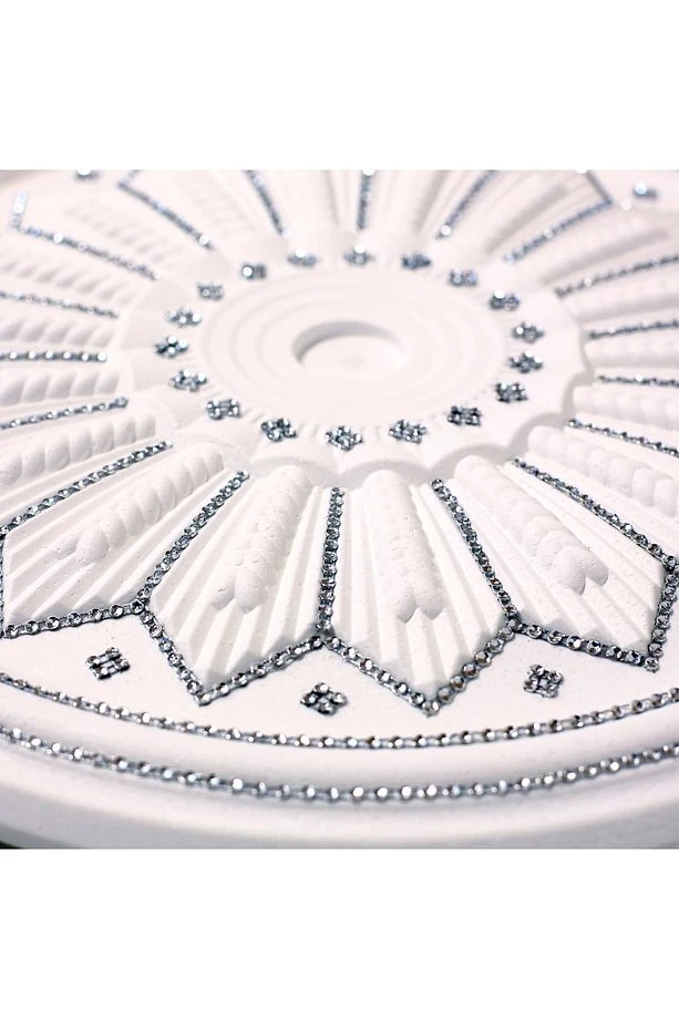 BAŞAK Desenli Stropiyer Taşlı Tavan Lamba Göbeği -Gümüş Gri Renk - 40 cm