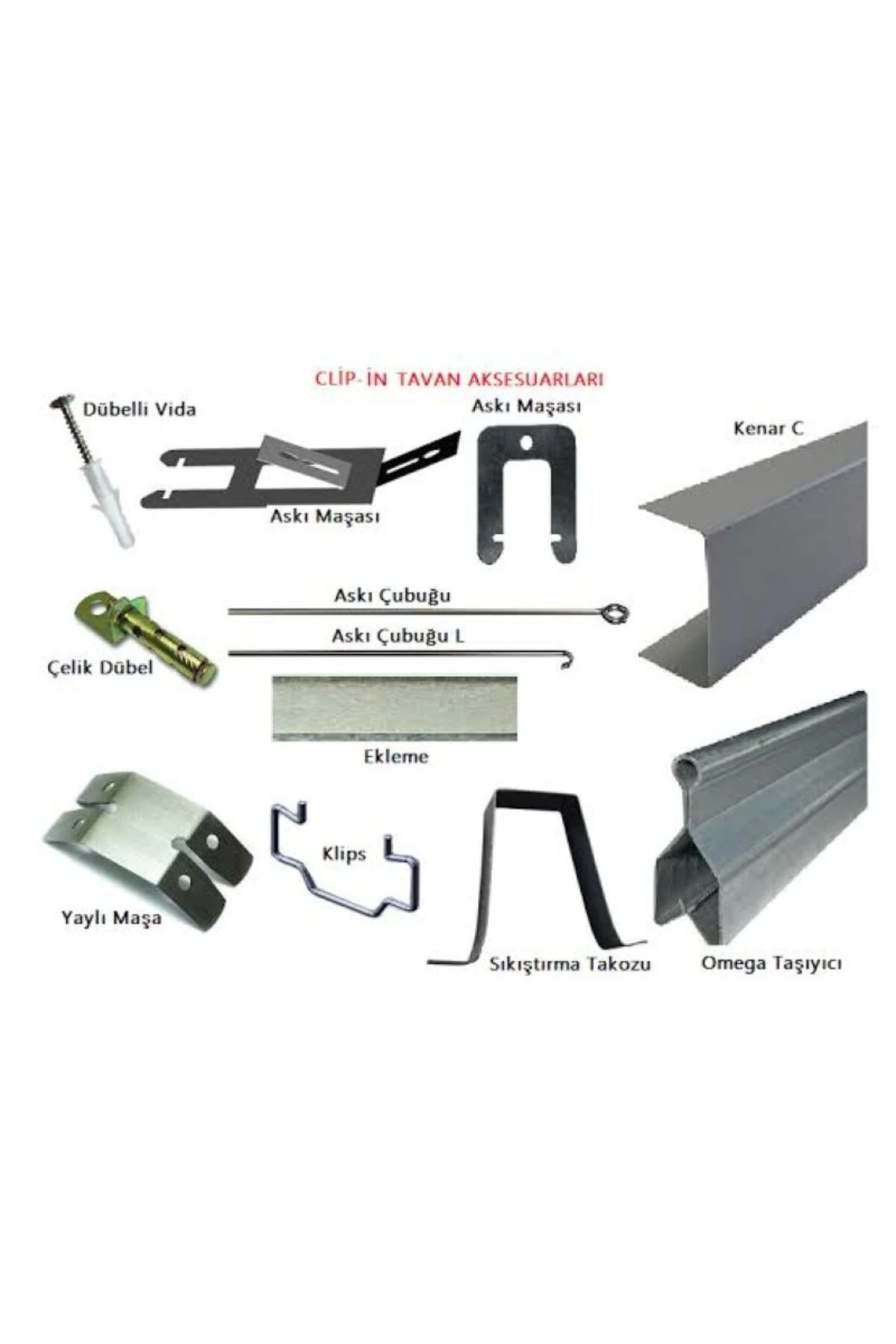 30x30 CLİP-İN METAL ASMA TAVAN TAM TAKIM ALÜMİNYUM SİSTEMİ 8 M2