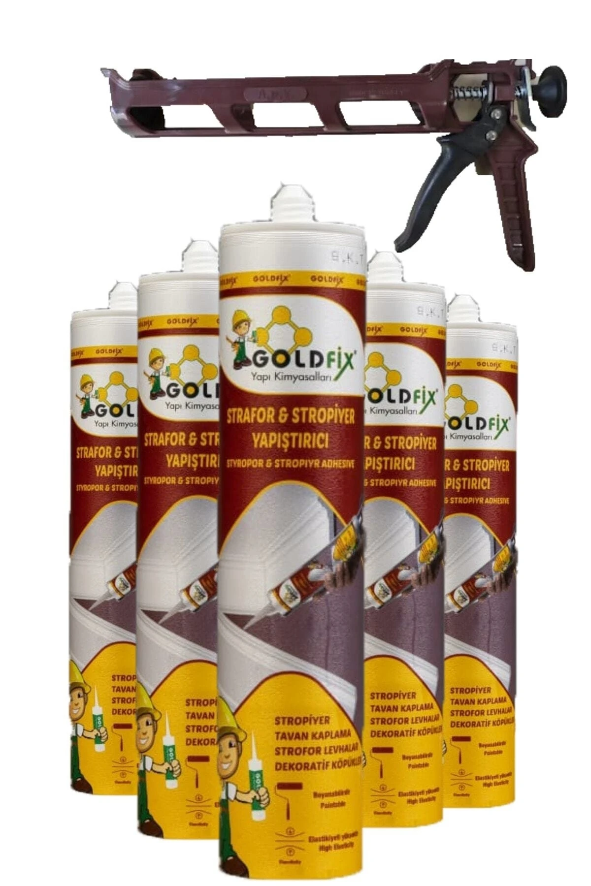 10 Adet Tabancalı Strafor Stropiyer Kartonpiyer Köpük Yapıştırıcısı Tavan Süpürgelik Yapıştırıcı