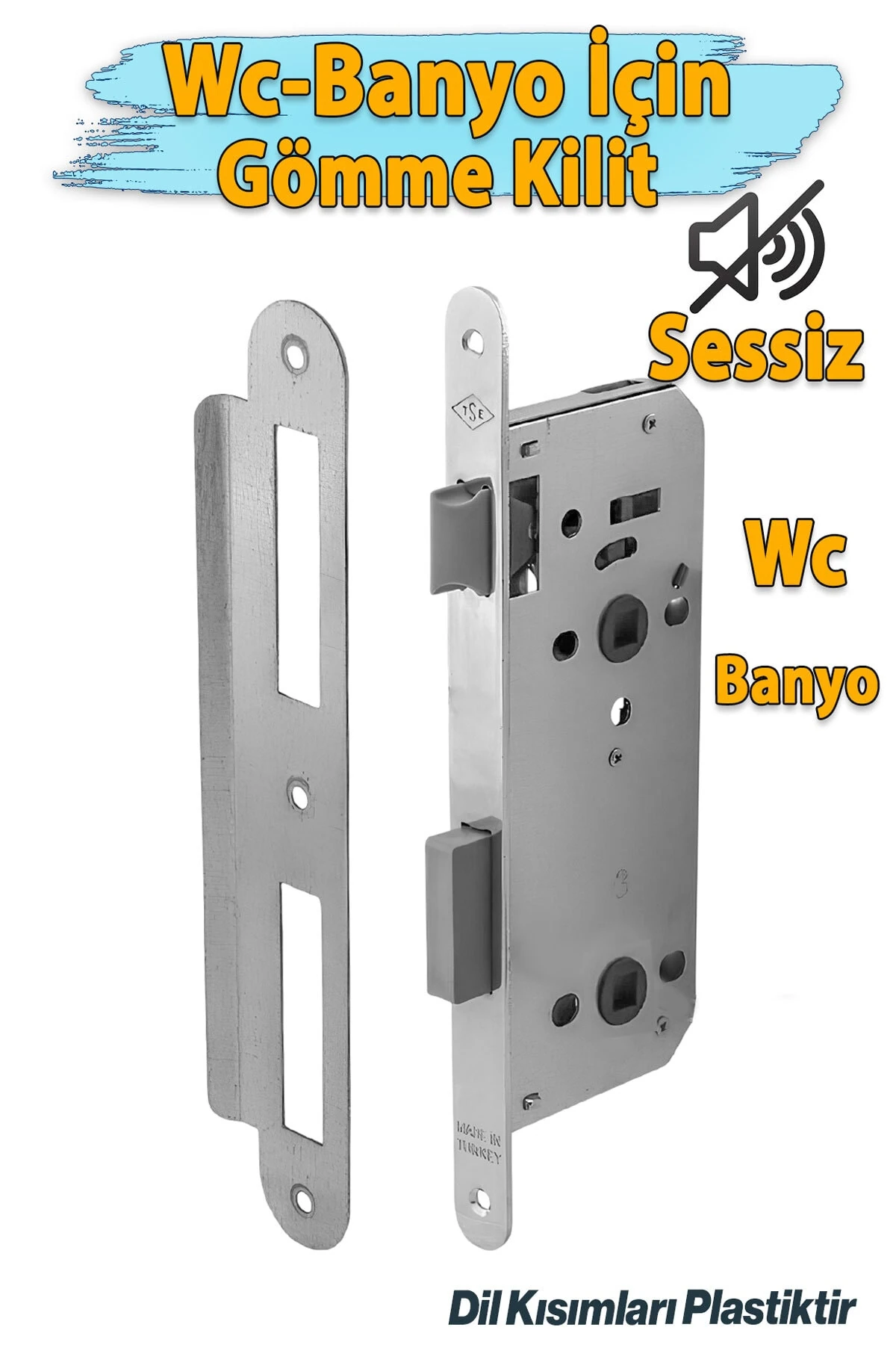 Banyo Wc Sessiz Kapı Gömme Kilidi 45 mm İç Silindirsiz Barelsiz Dayanıklı Metal Kilit Mekanizması