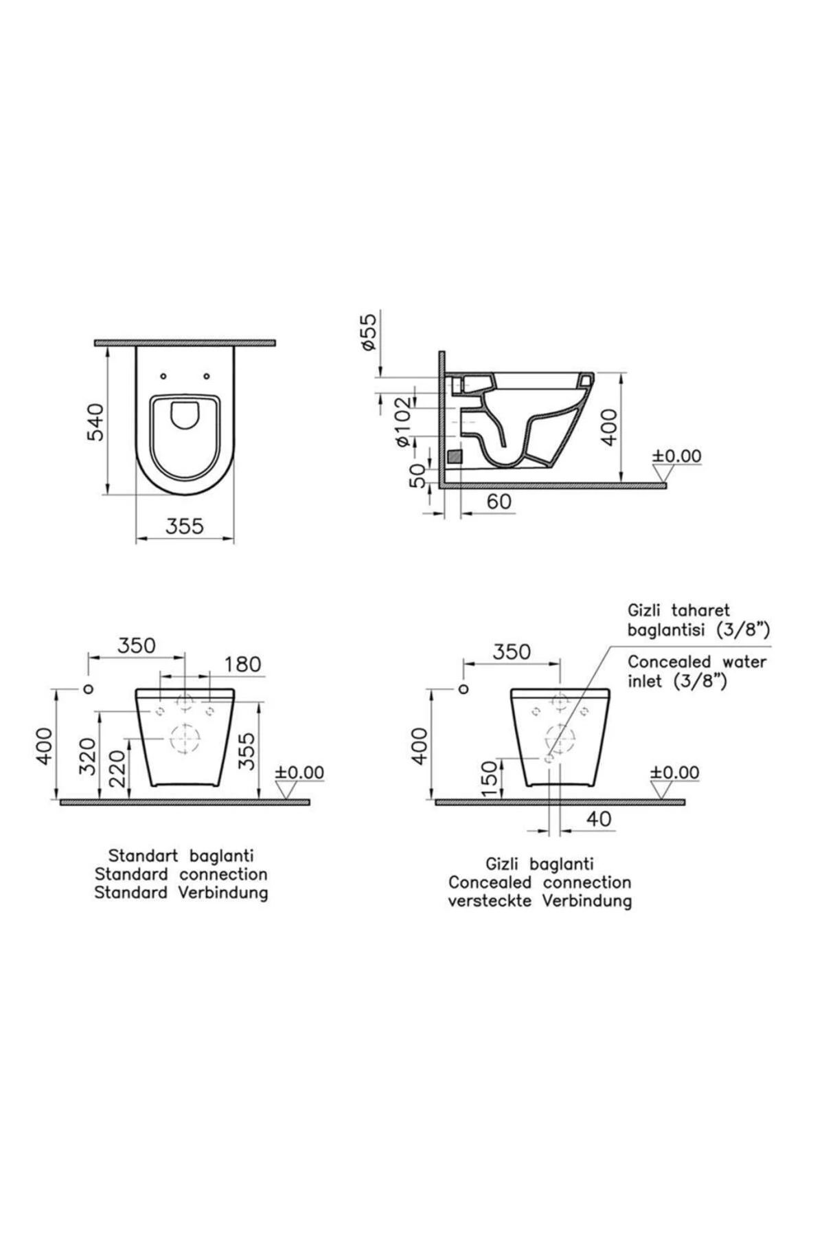 İntegra Rim-ex Kanalsız Asma Klozet +  Slim Duroplast Klozet Kapağı 7062L003-0850