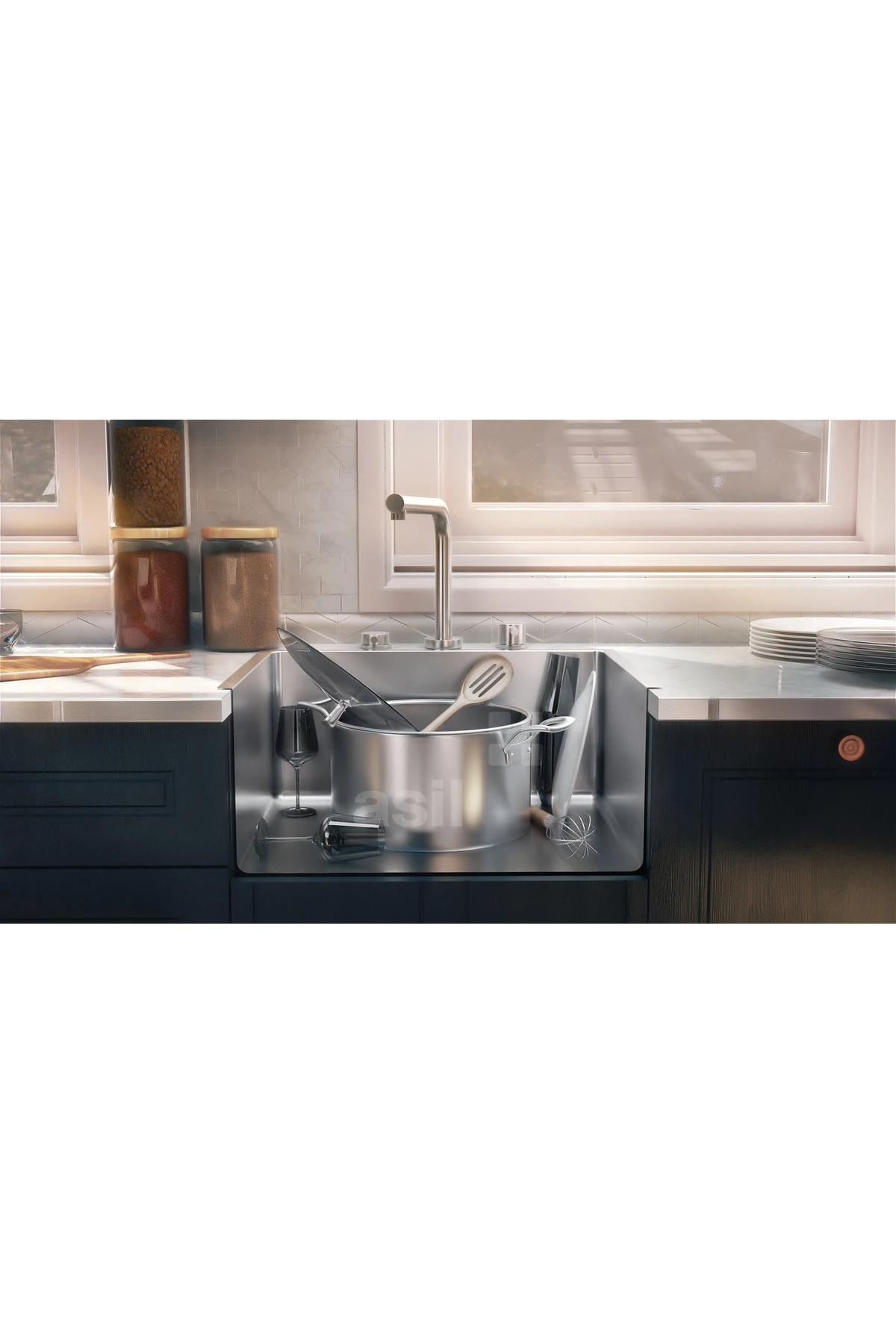 40×50 Cm (AS356) 1.00 Mm Paslanmaz Çelik Mutfak Eviyesi. Tezgah Altı. Sifon Takımı Hediye