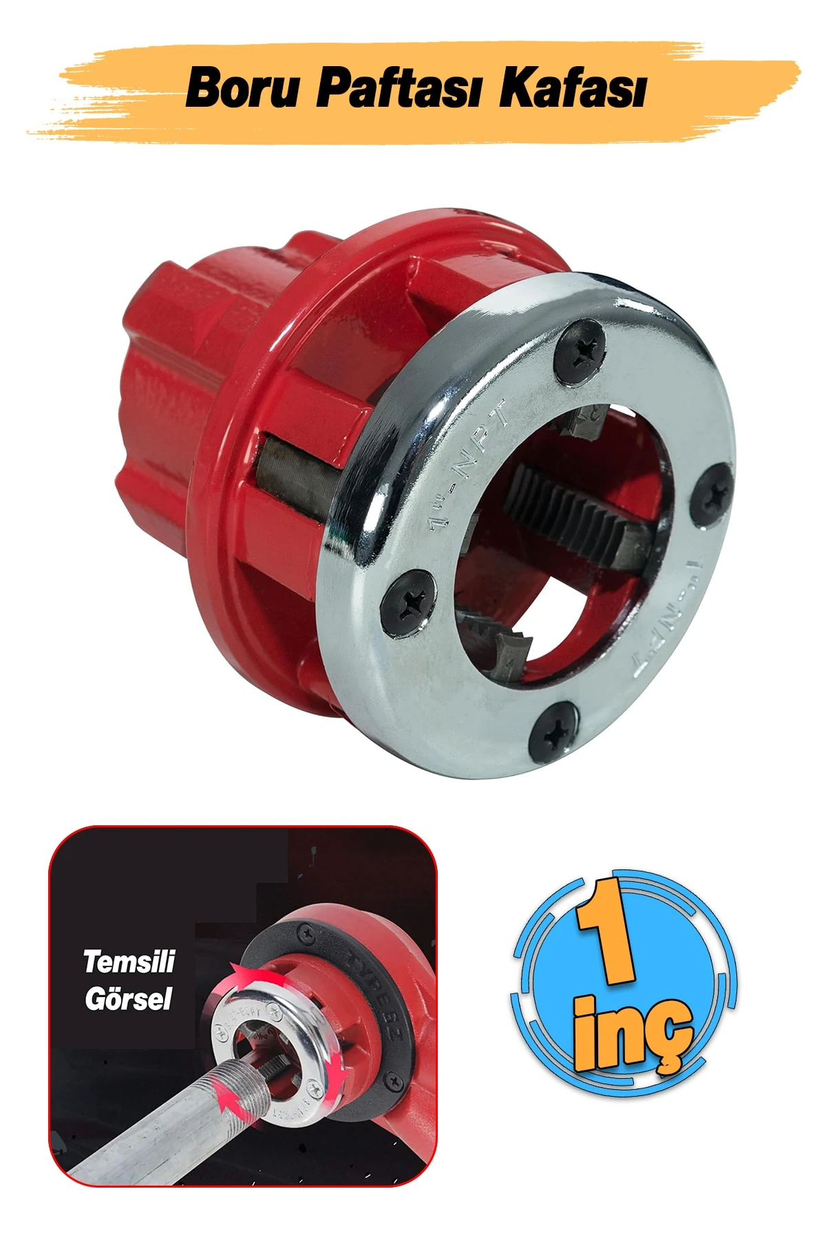 (1 Adet) Manuel Diş Açma Pafta Kafası 1" Dahili Kesici Diş Açma Bıçaklı Boru Paftası 1/2" Maksimum