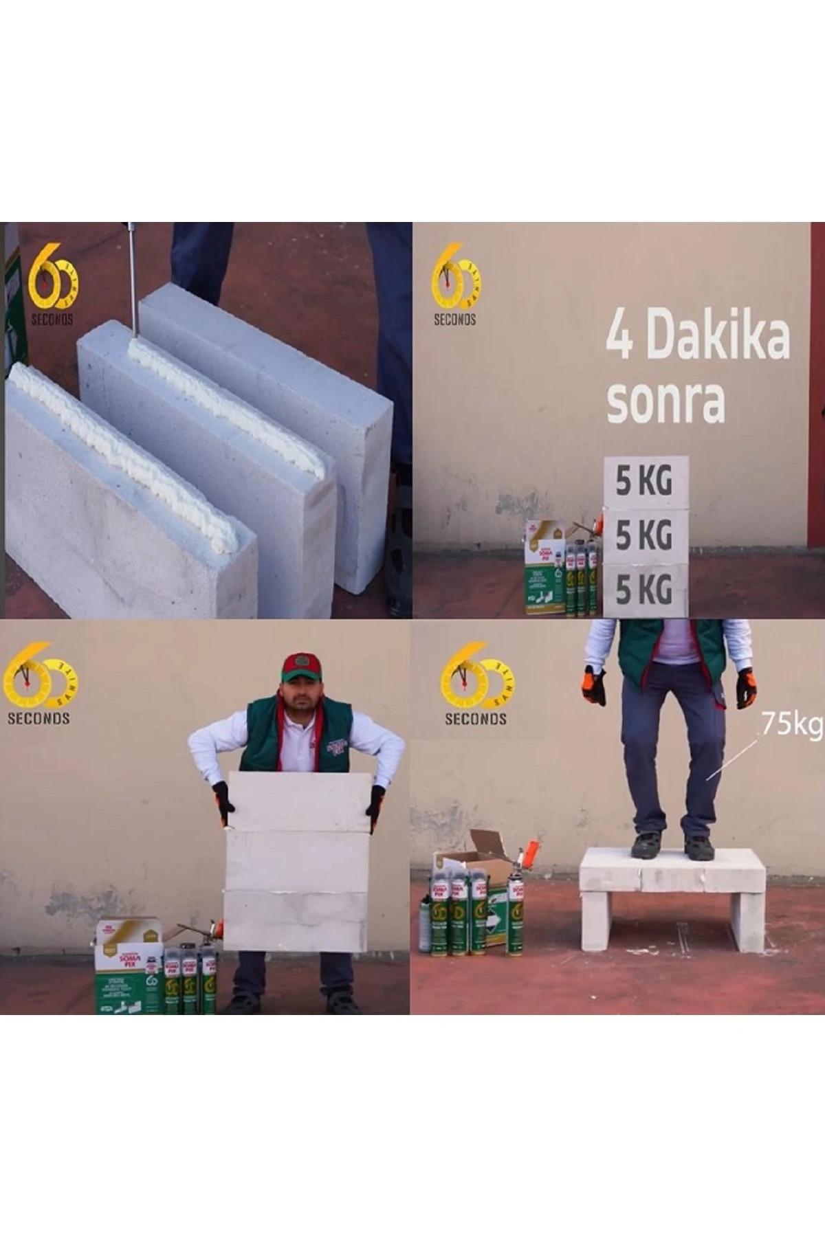 12 Adet 60 Saniye Poliüretan Yapıştırma Köpüğü 2 li Kullanımlı S937