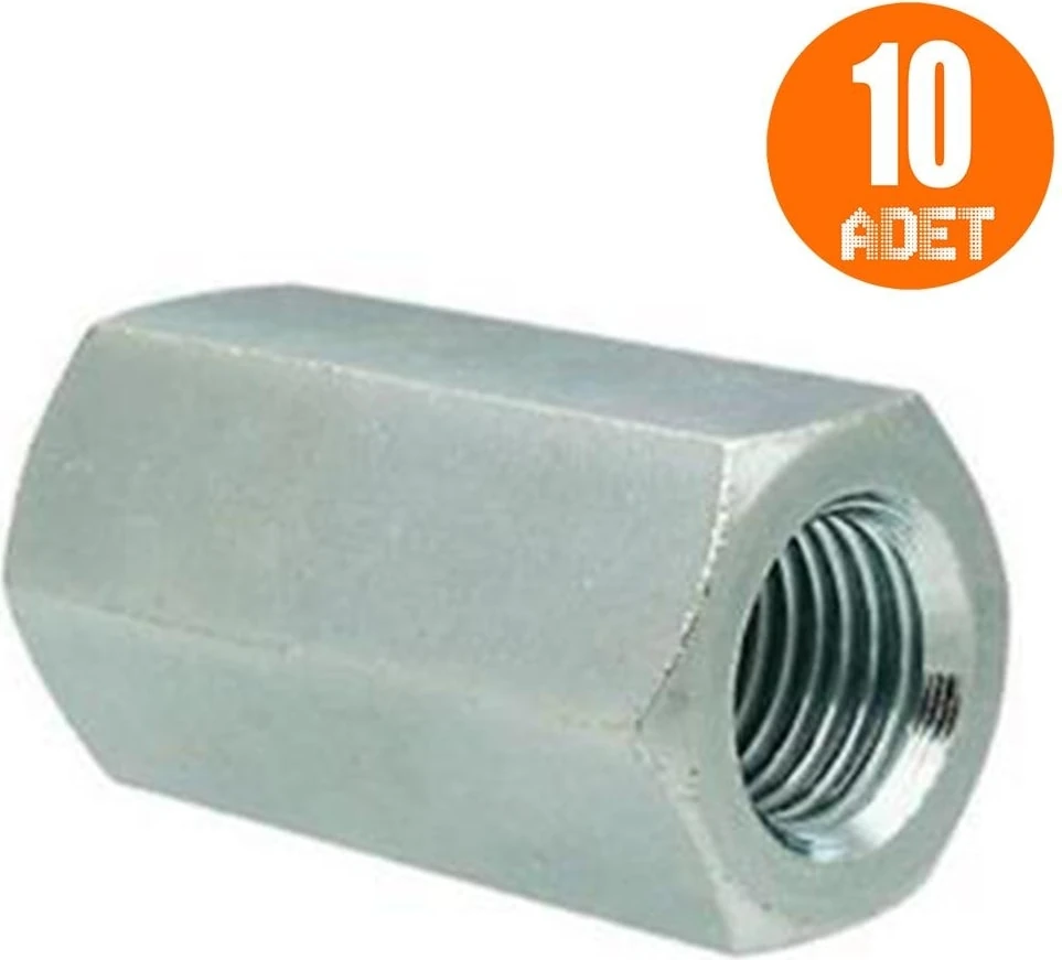 10 Adet Uzun Metrik Altı Köşe Uzatma Somunu M10X40