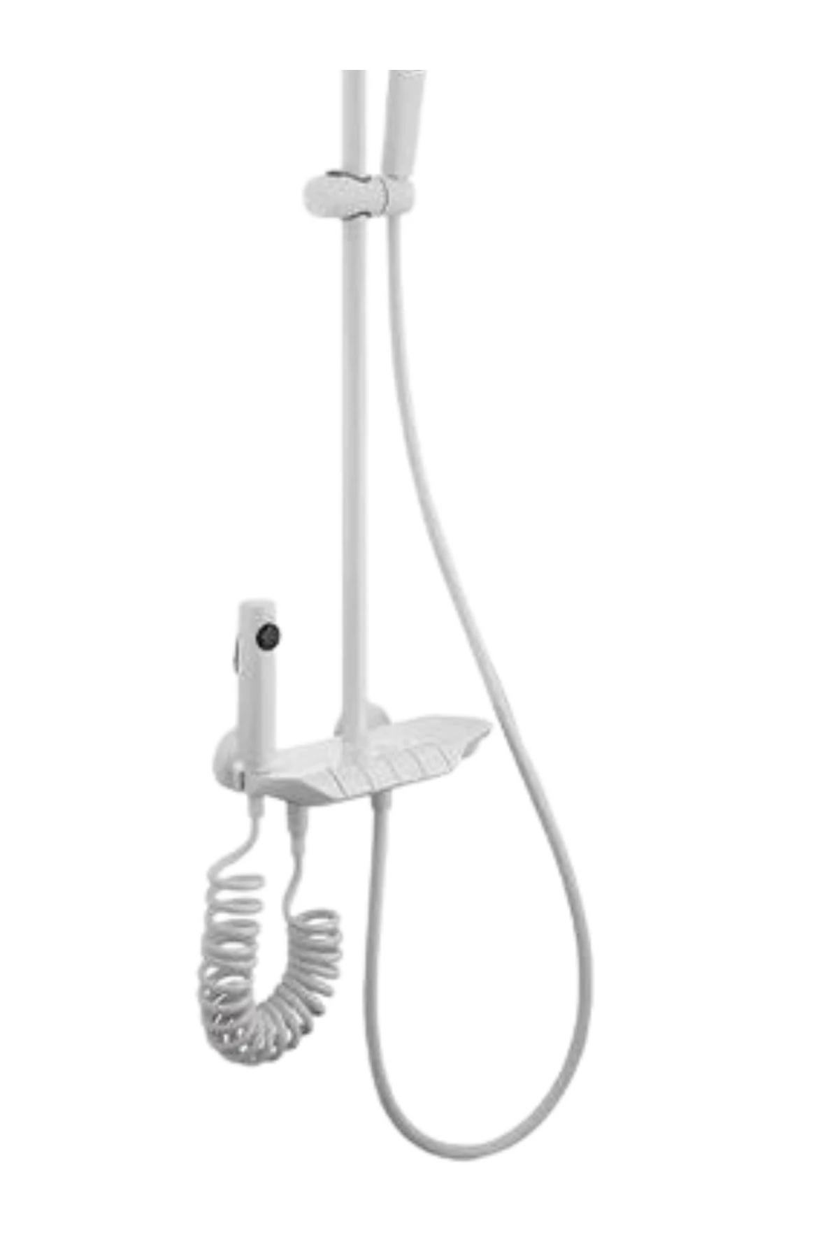 Lüks Piyano Duş Seti | Beyaz Modern Tasarım, Spiral El Duşu + Tepe Duş + Jet Fonksiyonlu Tuş Panel