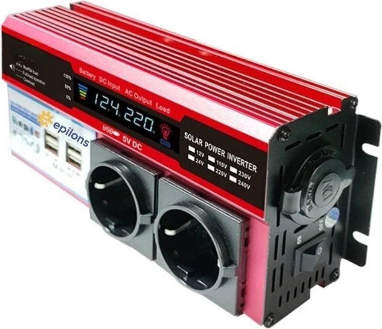 12V 2000W Modifiye Sinus Inverter Araç ve Güneş Enerjisi Uyumlu, Çift Usb, Çift Priz ve Çakmaklık