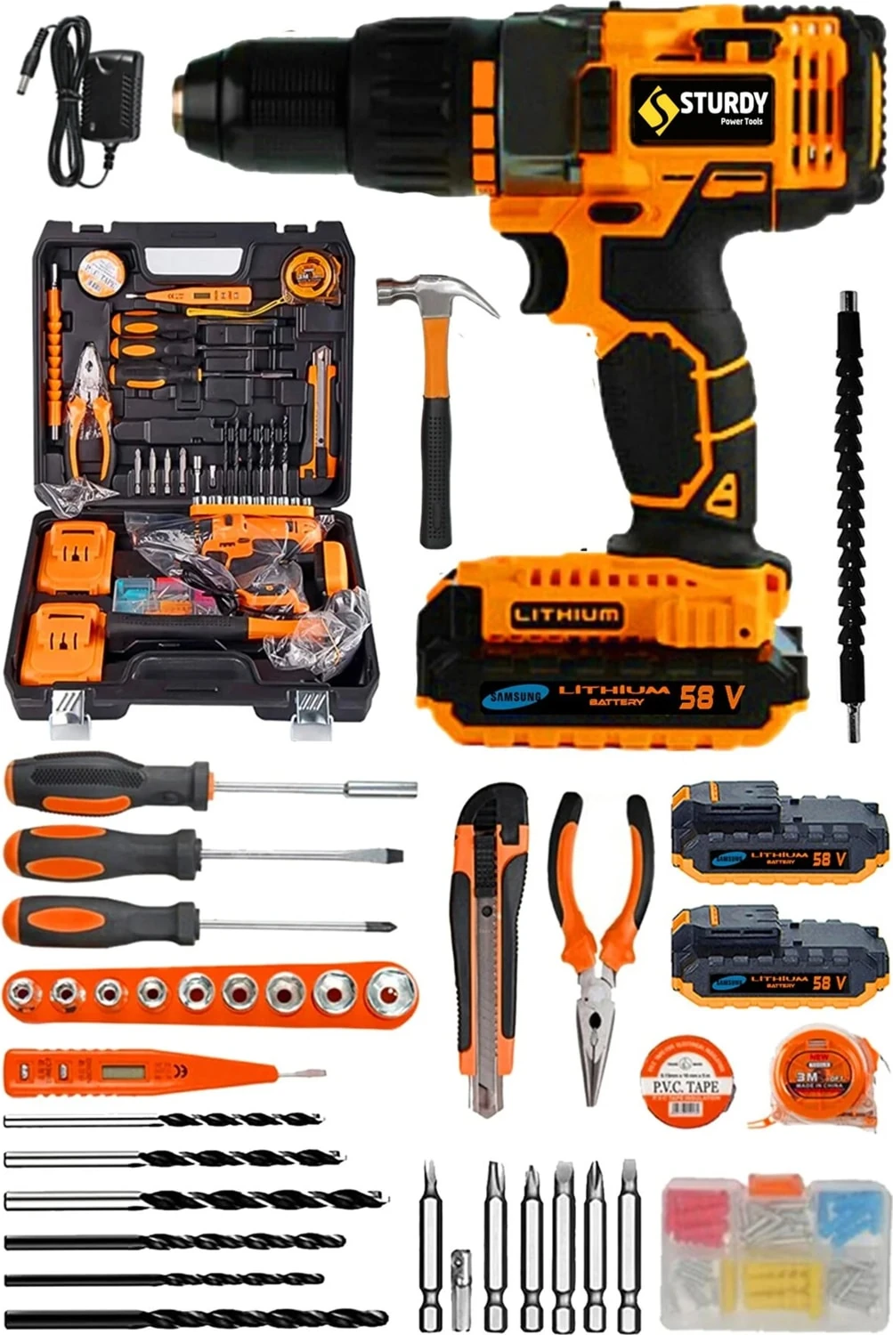 Tx Seri Darbeli 58 V 10 Amp Yeni Nesil Lion Akülü Vidalama Matkap + 100 Pcs Combo Set