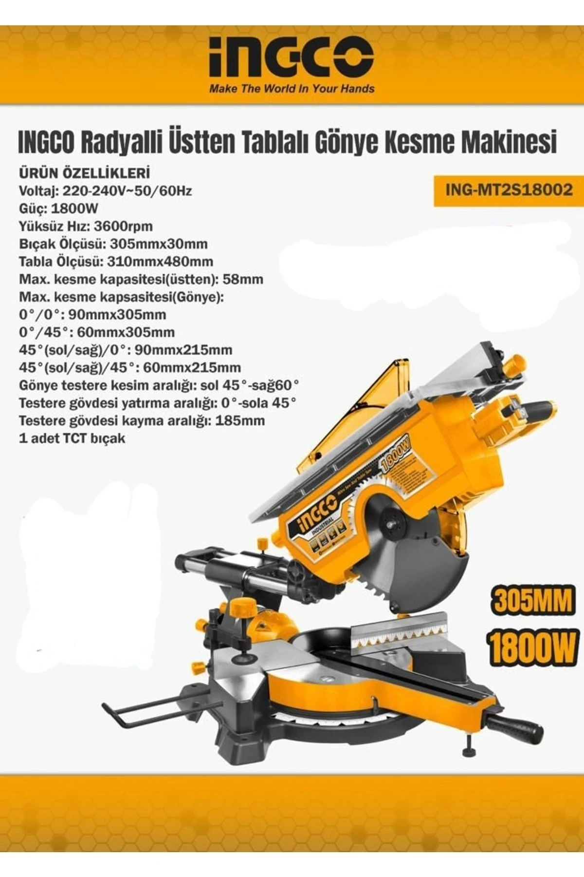 Radyalli Üstten Tablalı Gönye Kesme Makinası 305 MM