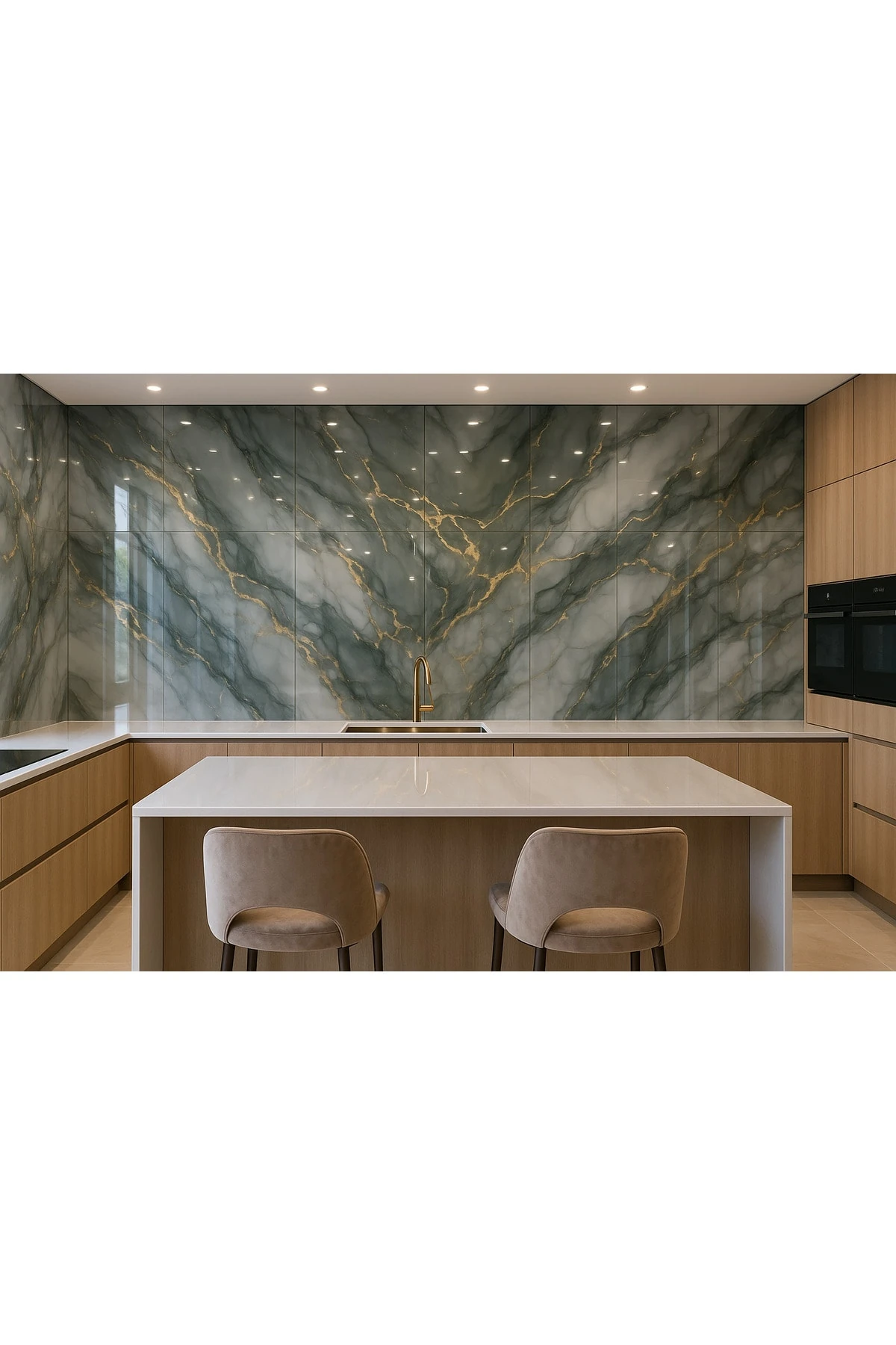 60x120 Cm (0,72 m²) Kendinden Yapışkanlı Mavi Gold Mermer Desenli Pvc Karo Panel Banyo Mutfak J9001