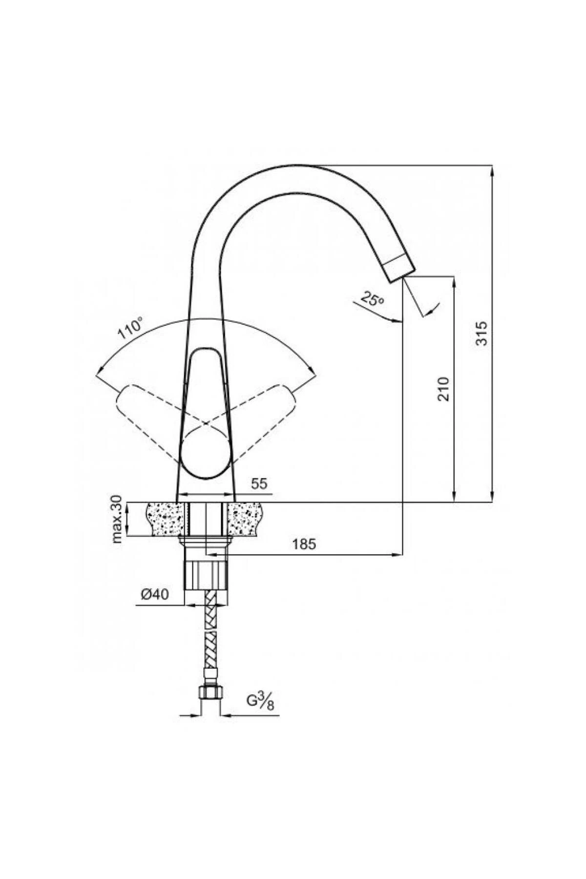 Zero Döner Borulu Mutfak (Eviye) Bataryası Siyah