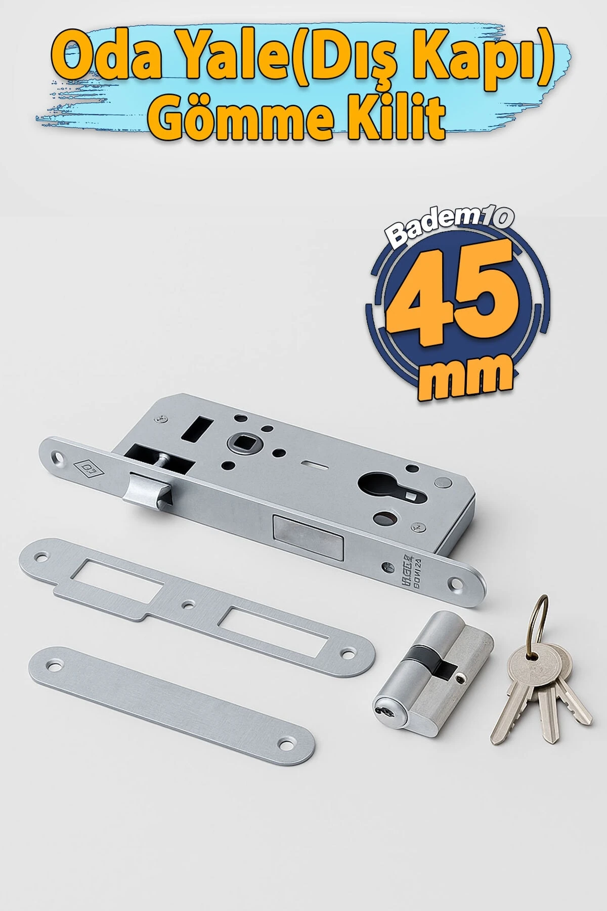 Yale Dış Kapı ve Oda Kapısı Barelli Silindirli Kapı Kolu 45x85 mm 3 Anahtarlı Dayanıklı Metal Kilit