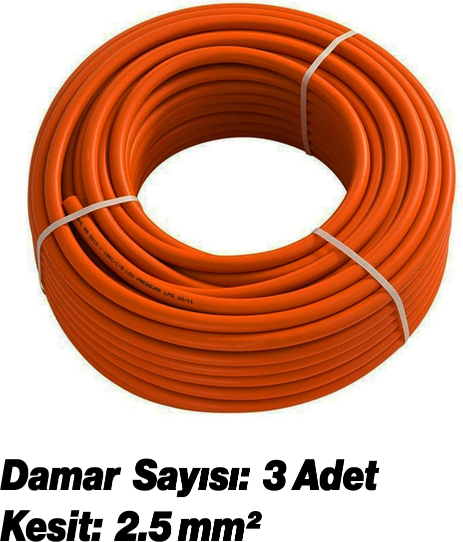 %100 Bakır Çok Telli 3x2.5 mm (10 Metre) Elektrik Kablosu Turuncu Elektrikli Araç Şarj Uygun Uyumlu