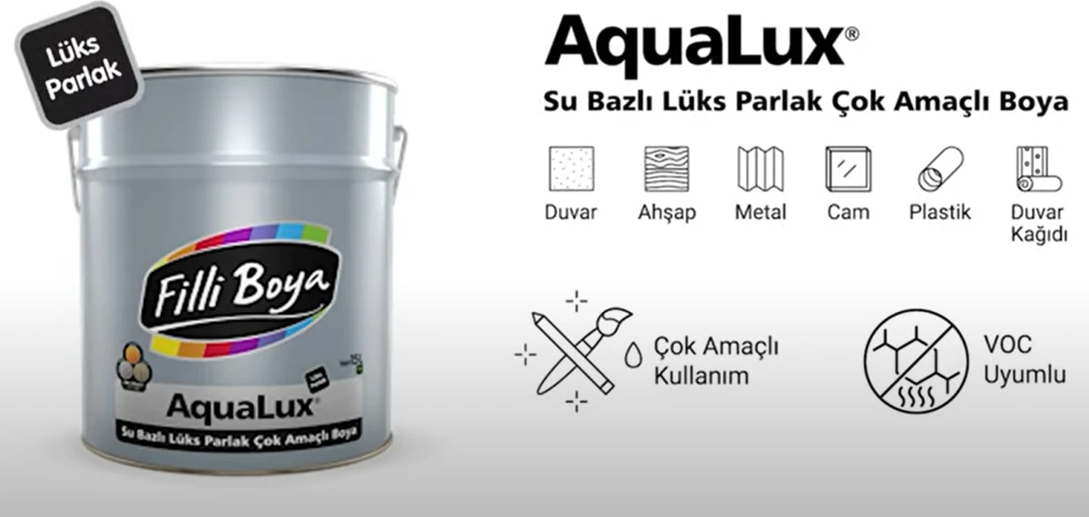 Aqualux Çok Amaçlı Ahşap Metal Cam Plastik Seramik Boyası 2.5lt Kanyon