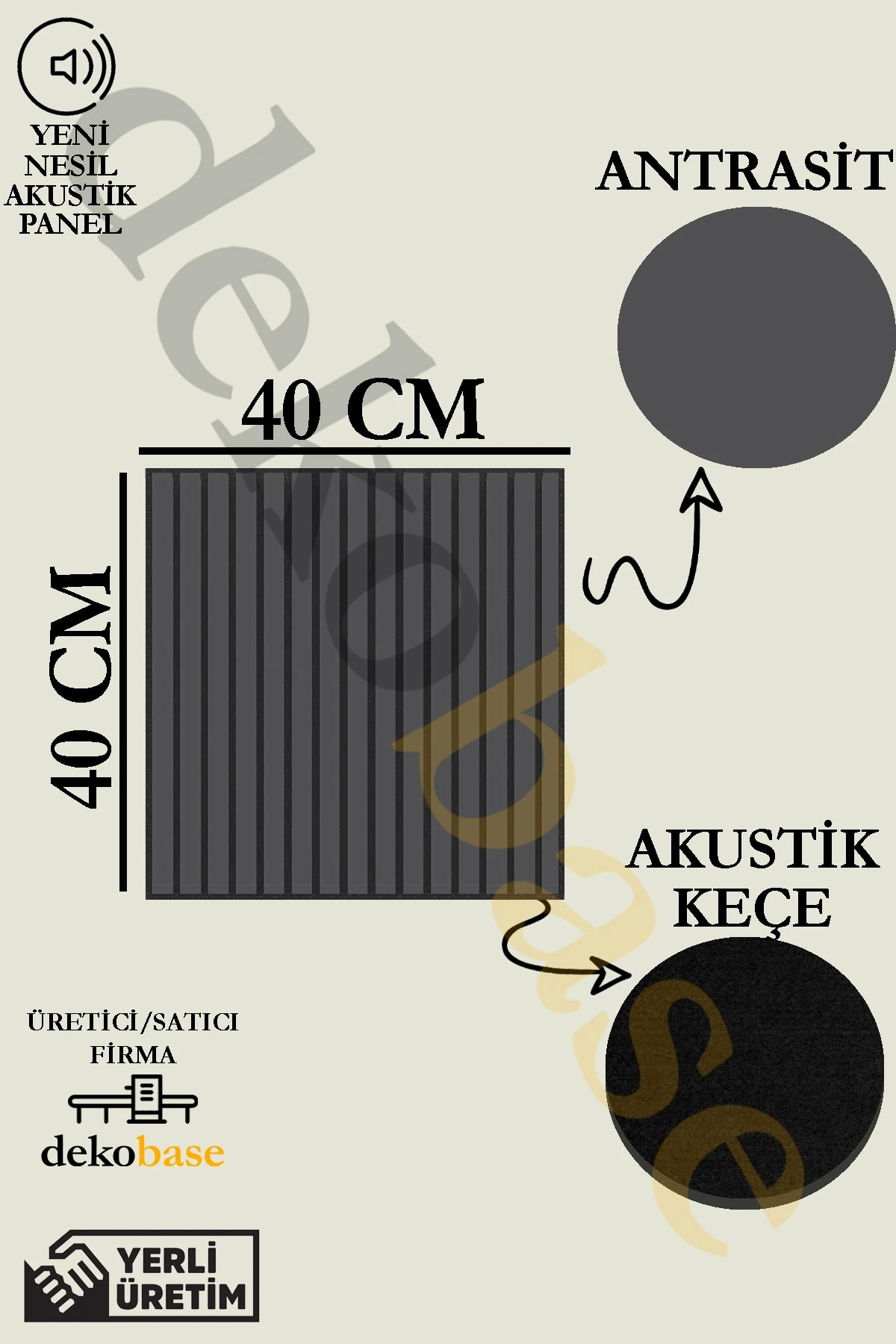 Antrasit (10 ADET) 40x40cm Yeni Nesil Akustik Ahşap Duvar Paneli