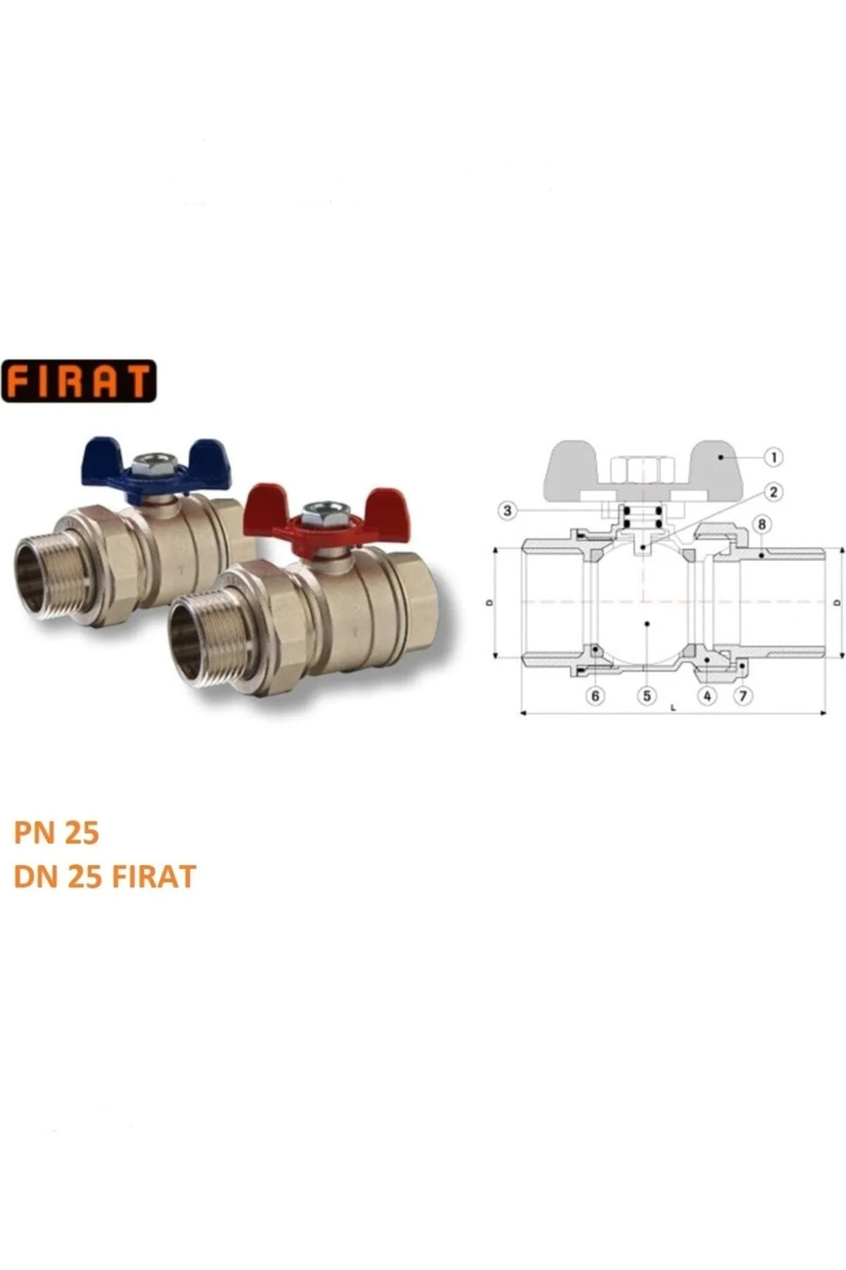 1" Kollektör Vanası Dış Dişli Rakorlu Kelebek Kırmızı-Mavi Takım