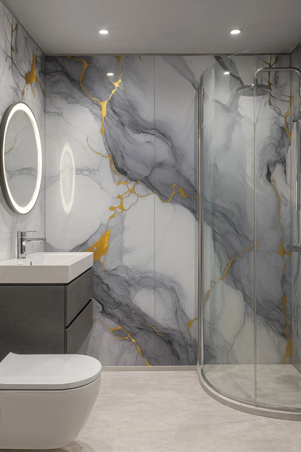 60x120 Cm (0,72 m²) Kendinden Yapışkanlı Mavi Gold Mermer Desenli Pvc Karo Panel Banyo Mutfak J9001