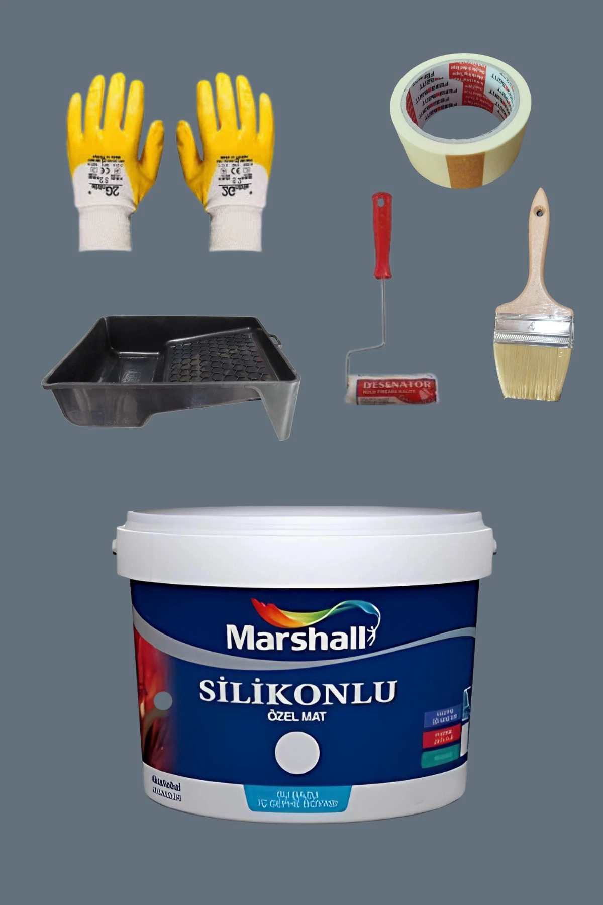 5'li Set Silikonlu Özel Mat Duvar Boyası Füme 50 Çeşit Renk 2.5lt