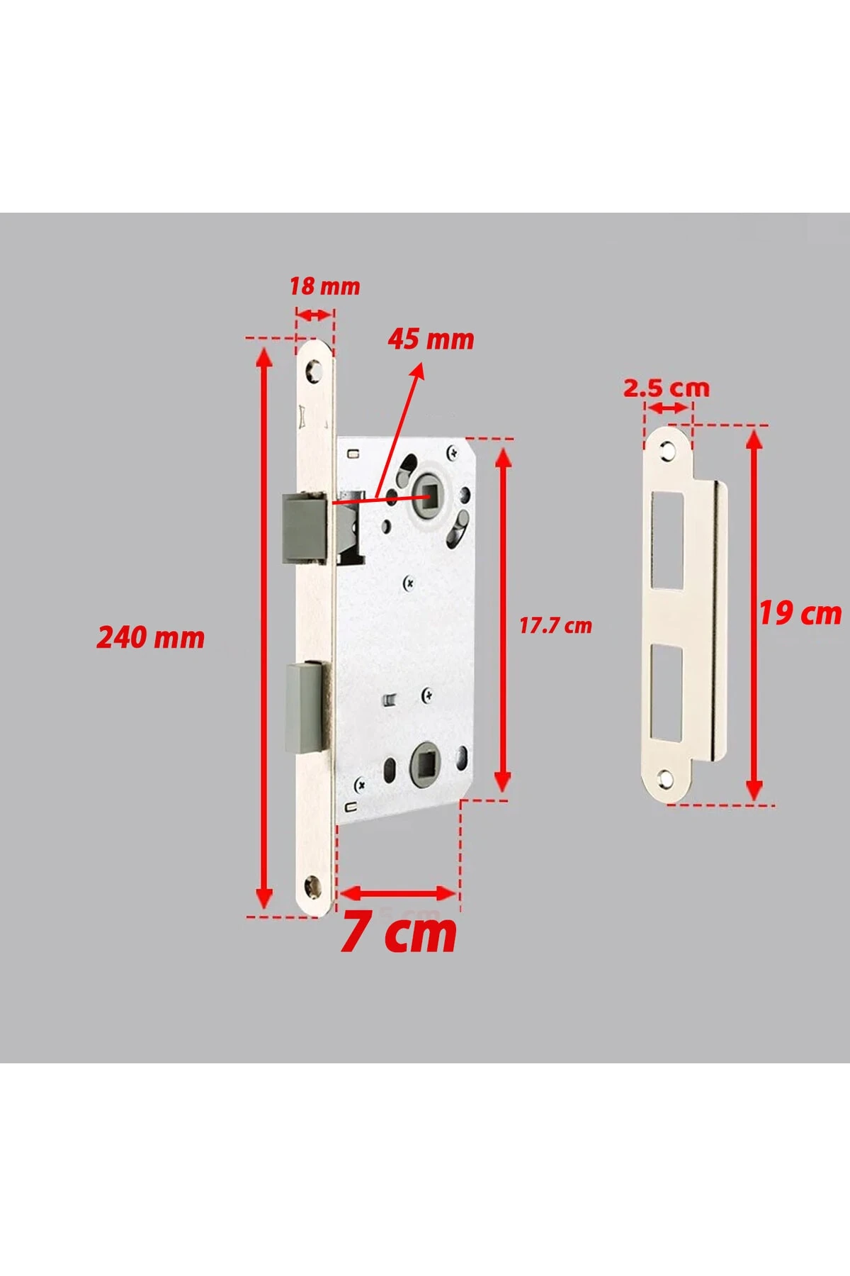 Banyo Wc Sessiz Kapı Gömme Kilidi 45 mm İç Silindirsiz Barelsiz Dayanıklı Metal Kilit Mekanizması