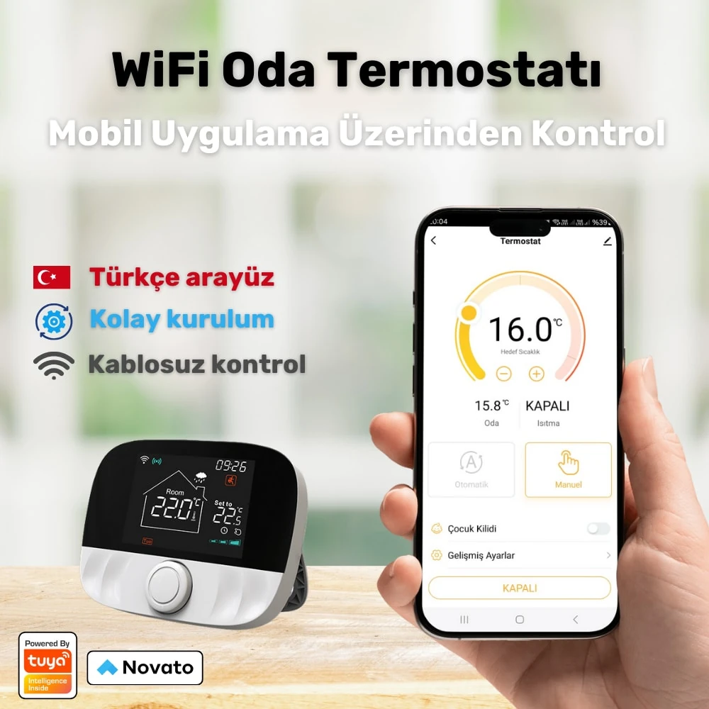 Wifi Kablosuz Akıllı Oda Termostatı T9W ( Tuya - Smart Life Uyumlu)