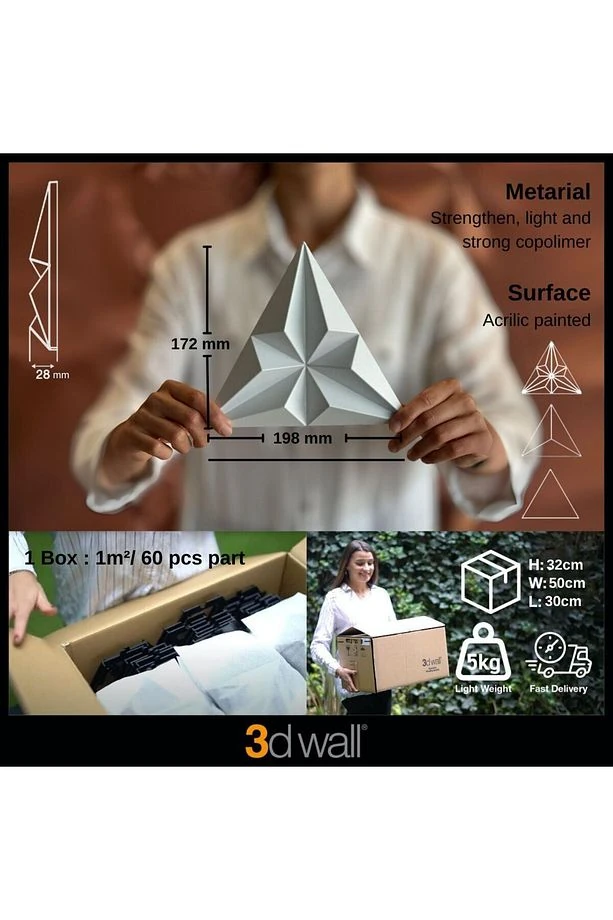 Nava 3 Boyutlu Dekoratif Duvar Paneli (-VİZON-) (1M2)