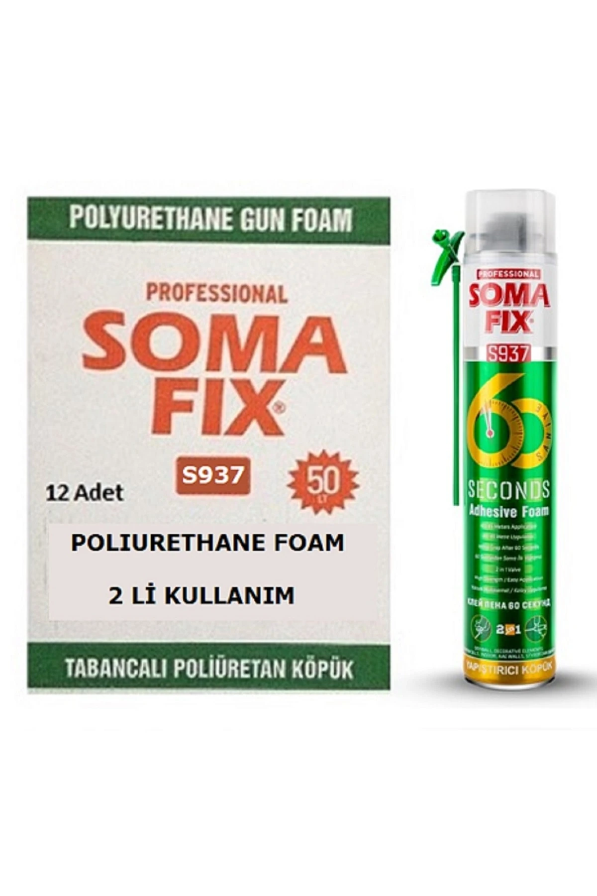 12 Adet 60 Saniye Poliüretan Yapıştırma Köpüğü 2 li Kullanımlı S937