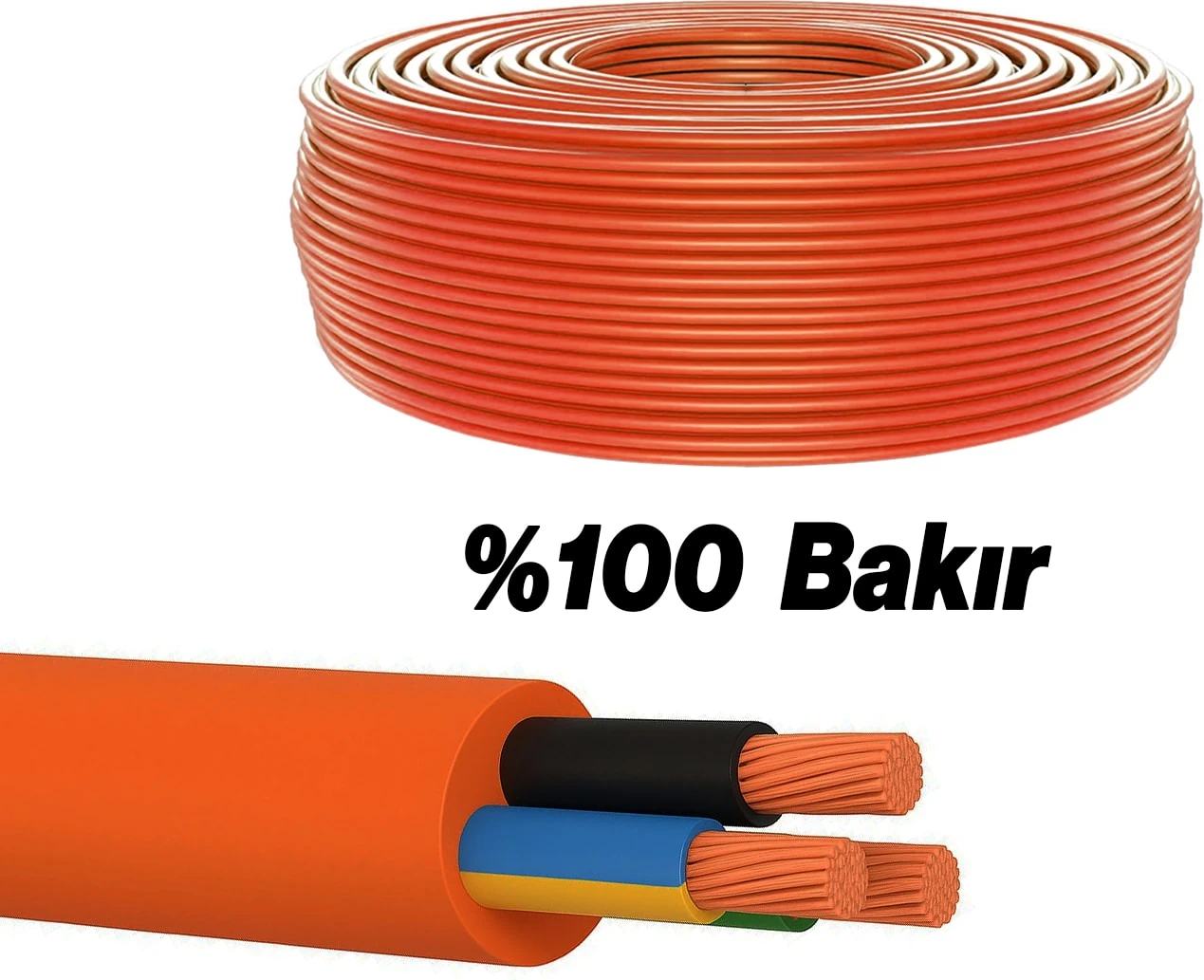 %100 Bakır Çok Telli 3x2.5 mm (10 Metre) Elektrik Kablosu Turuncu Elektrikli Araç Şarj Uygun Uyumlu