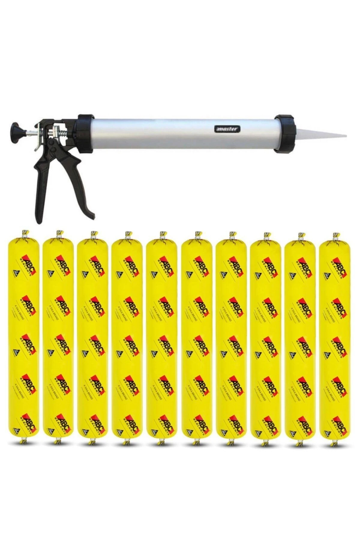 10 Adet Abc 915 Pu Sosis Mastik Gri 600 ml + Sosis Tabancası