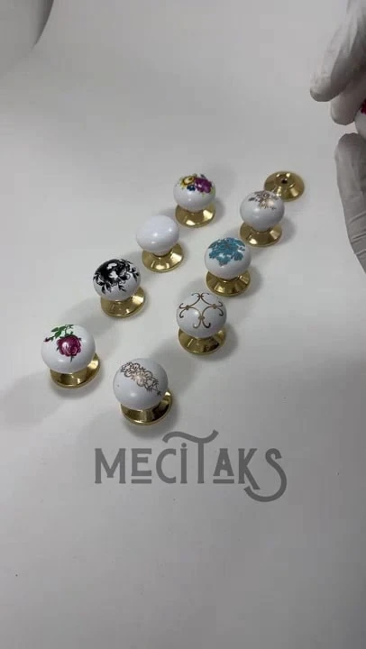 Porselen Görünüm Düğme Kulp Dolap Çekmece Kulpu Gold