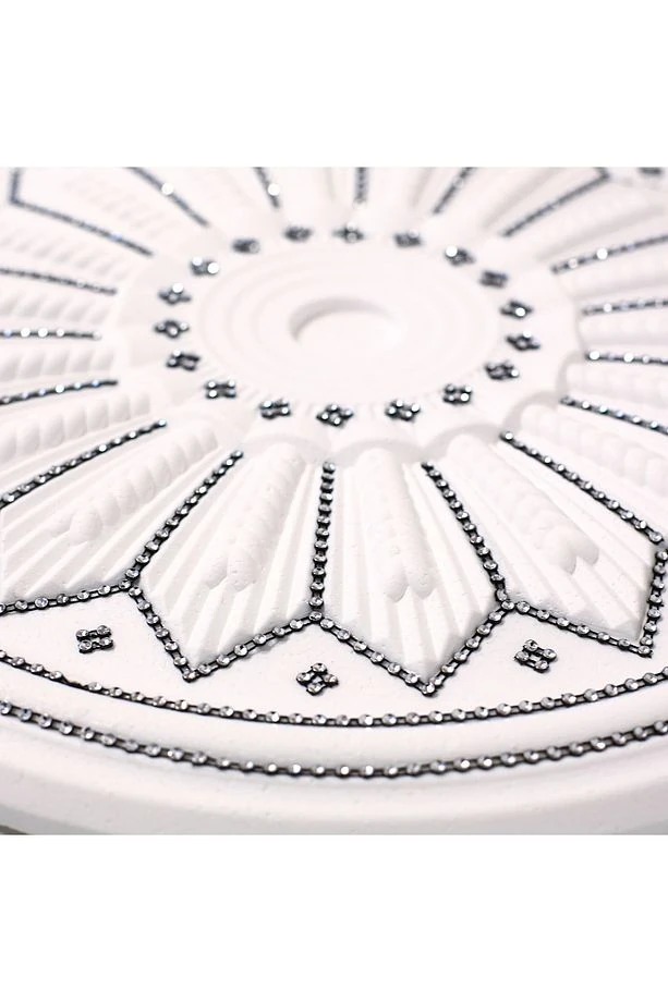 BAŞAK Desenli Stropiyer Taşlı Tavan Lamba Göbeği -Siyah Renk-40 cm