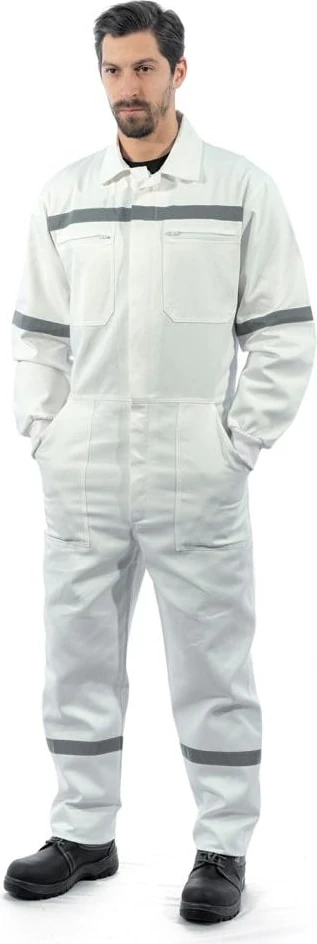 , Reflektörlü İş Tulumu, Beyaz -55E1810- İş Elbisesi