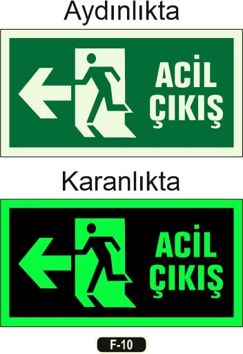 ''fosforlu Acil Çıkış Yön'' Levhası F-10