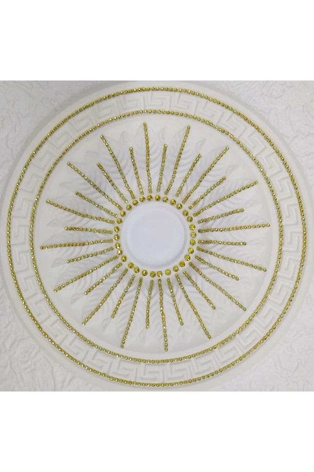 Taşlı Versace Desenli Stropiyer Tavan Göbeği - 40 Cm - Altın Sarı