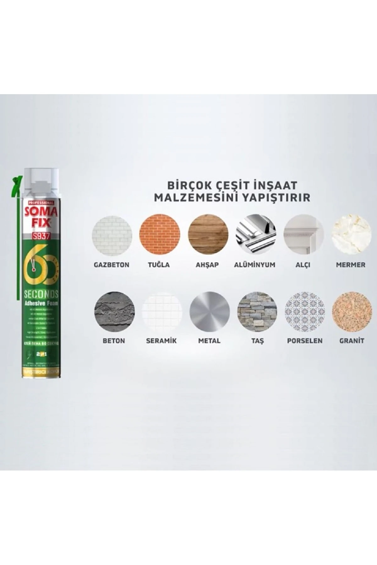 12 Adet 60 Saniye Poliüretan Yapıştırma Köpüğü 2 li Kullanımlı S937