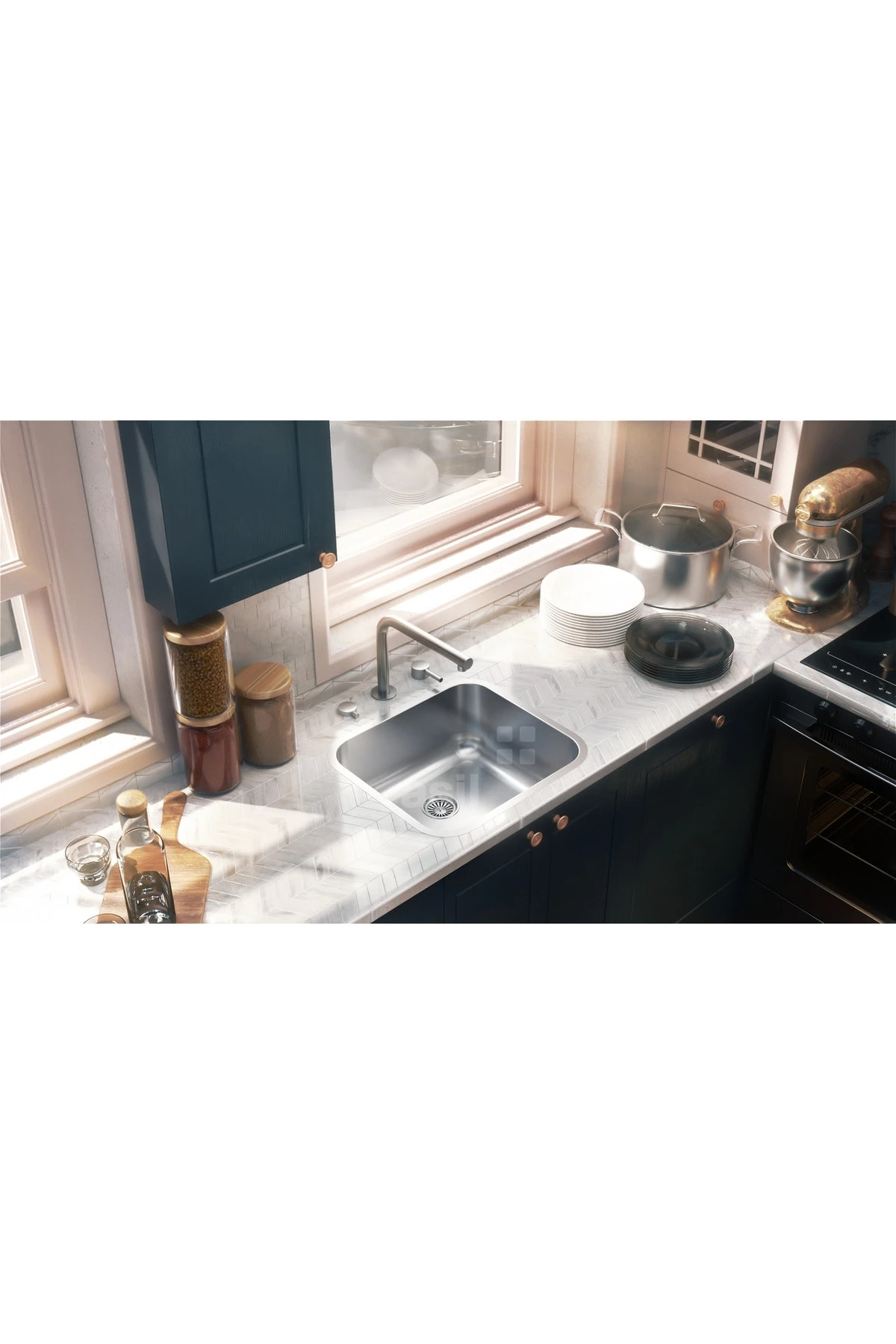 Paslanmaz Çelik Mutfak Eviyesi. Tezgah Altı, Sifonlu, 40×45 CM