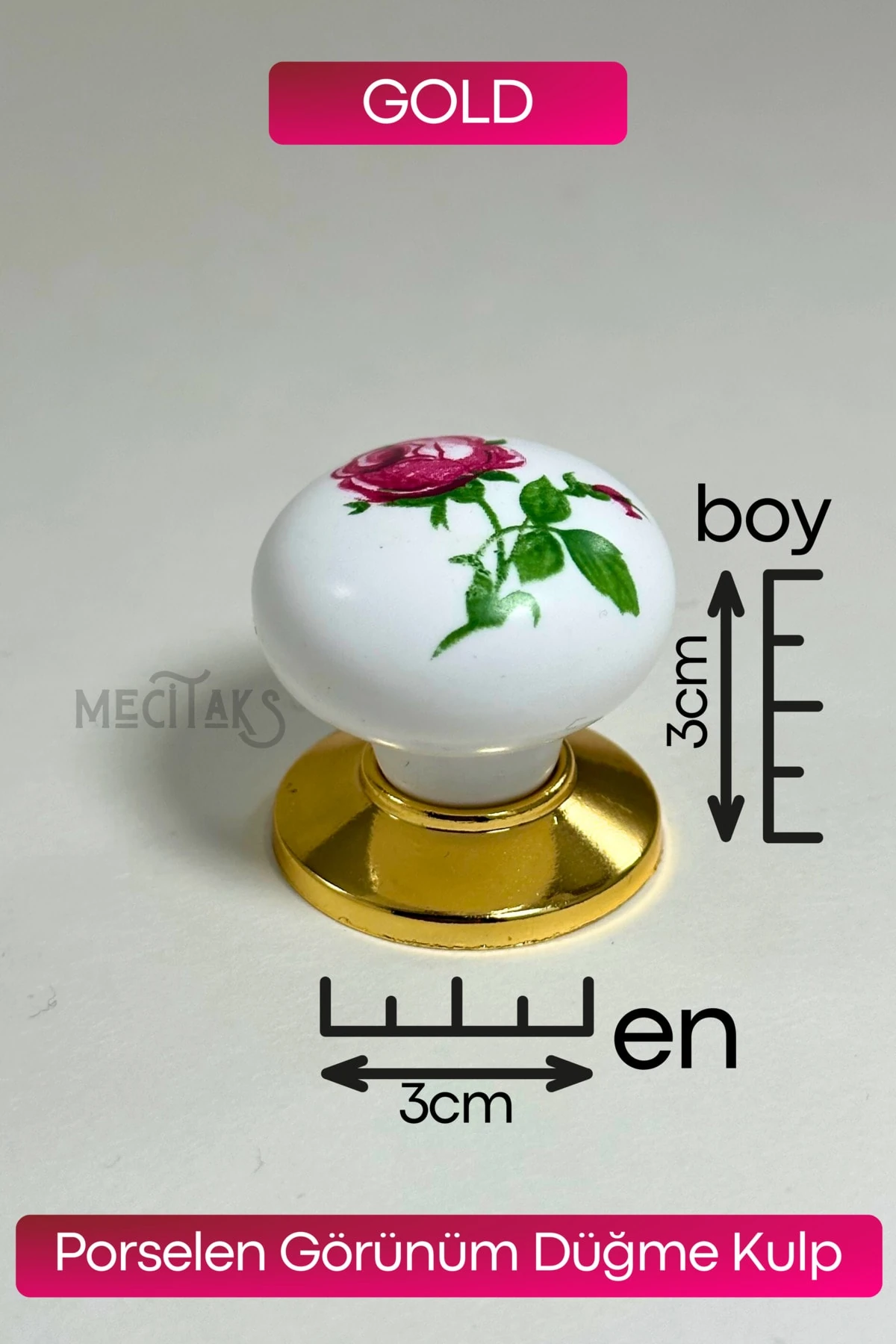 Porselen Görünüm Düğme Kulp Dolap Çekmece Kulpu Gold