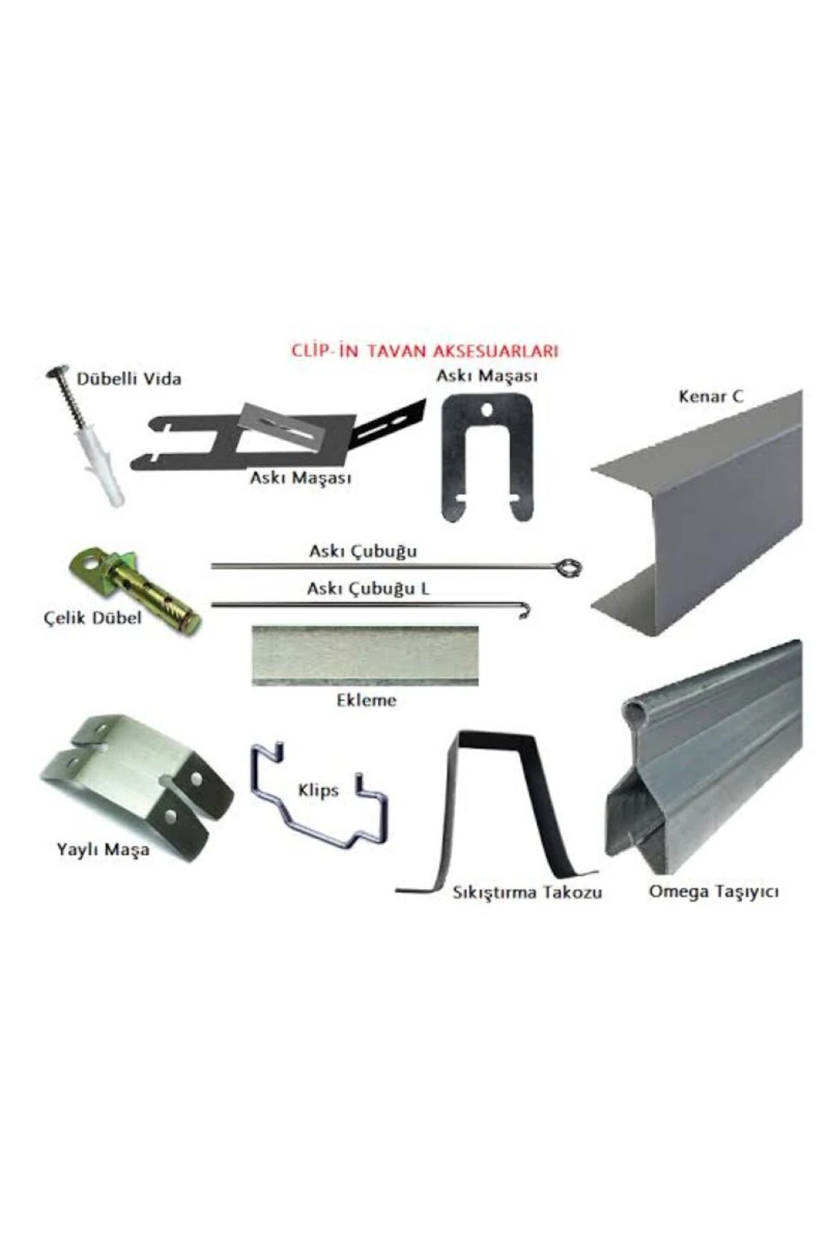30x30 CLİP-İN METAL ASMA TAVAN TAM TAKIM ALÜMİNYUM SİSTEMİ 2 M2