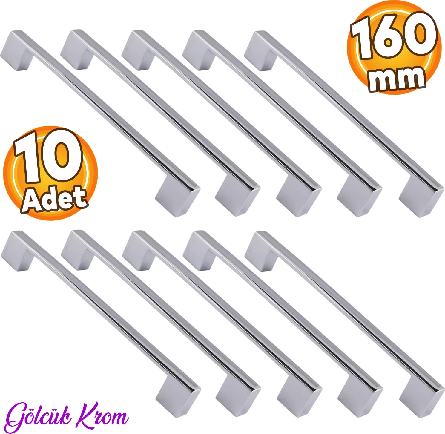 (10 ADET) Gölcük Düz Krom 160 mm Mobilya Mutfak Dolap Çekmece Dolabı Kapak Metal Kulpu Kulbu Kulpları
