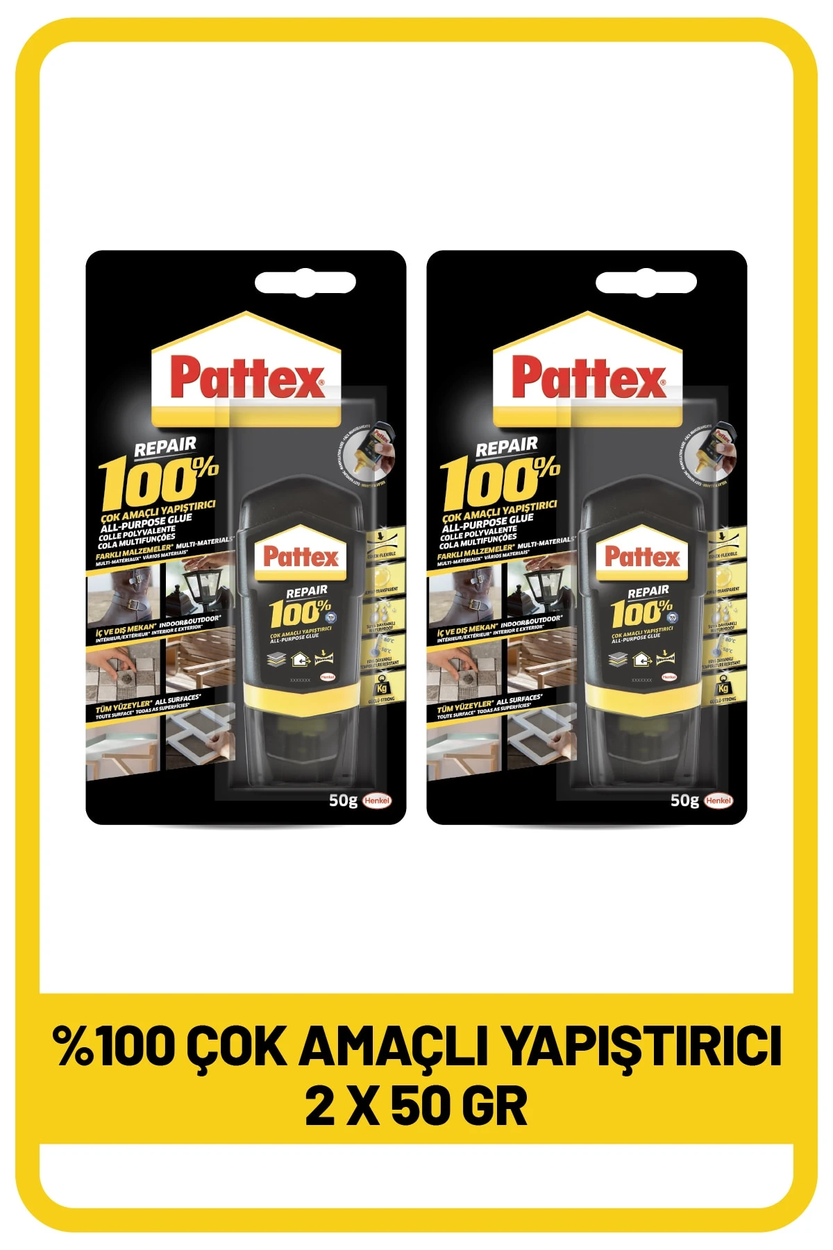 %100 Çok Amaçlı Yapıştırıcı, 50g X 2 Adet