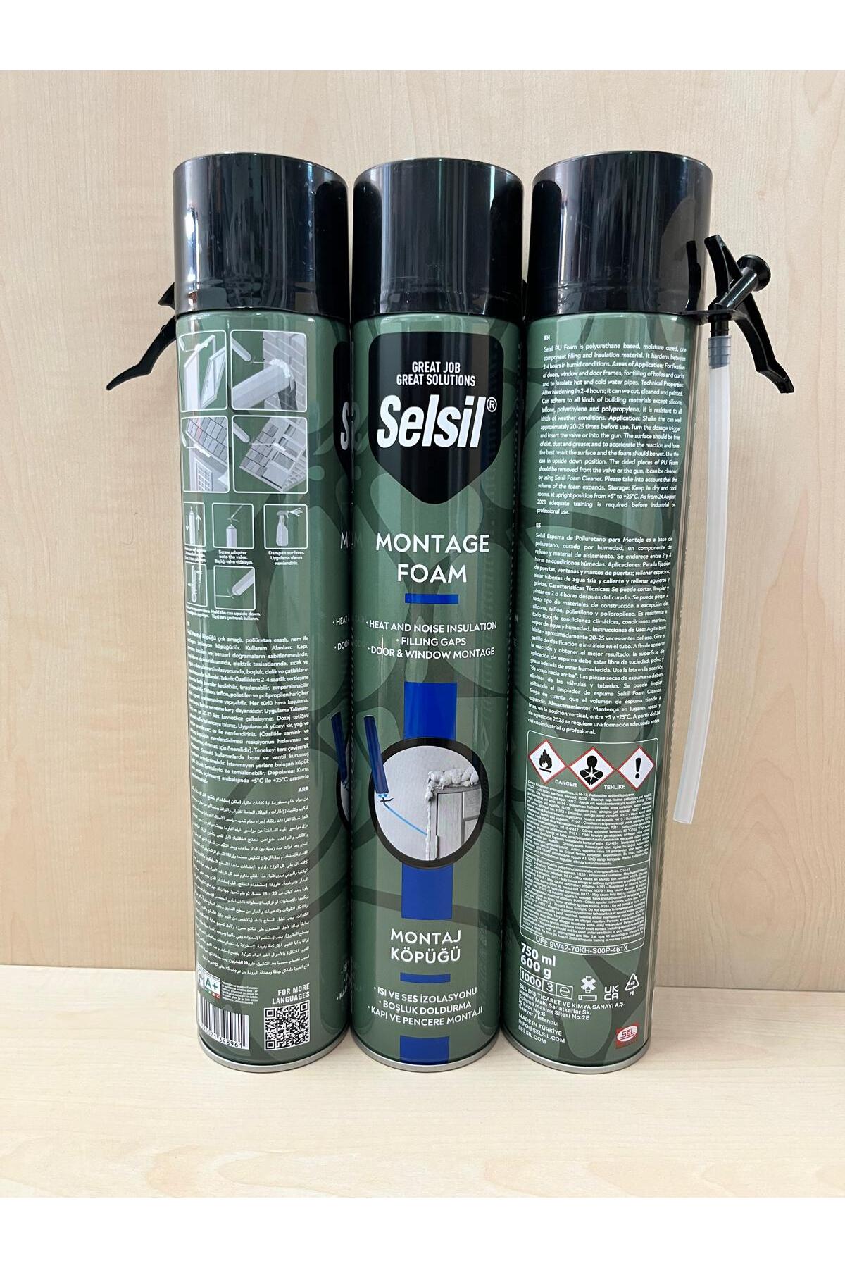 3 Adet 600gr. 750ml Pipetli Sarı Montaj Köpüğü