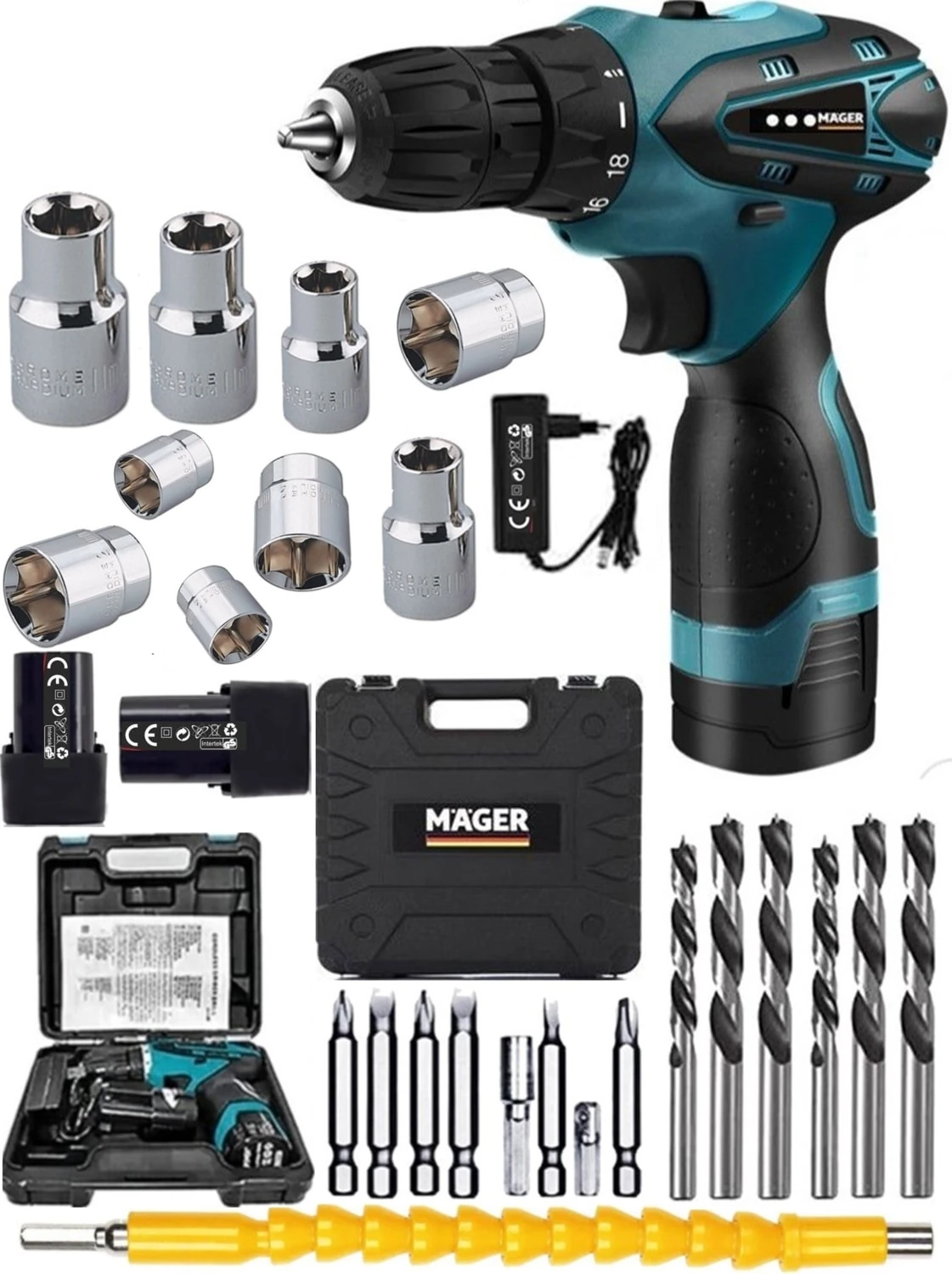 Işıklı Vidalama Şarjlı Matkap 20 V + Çift Akülü Li-On Batarya 3 Ah + Çanta 27 Parça Set Hediyeli