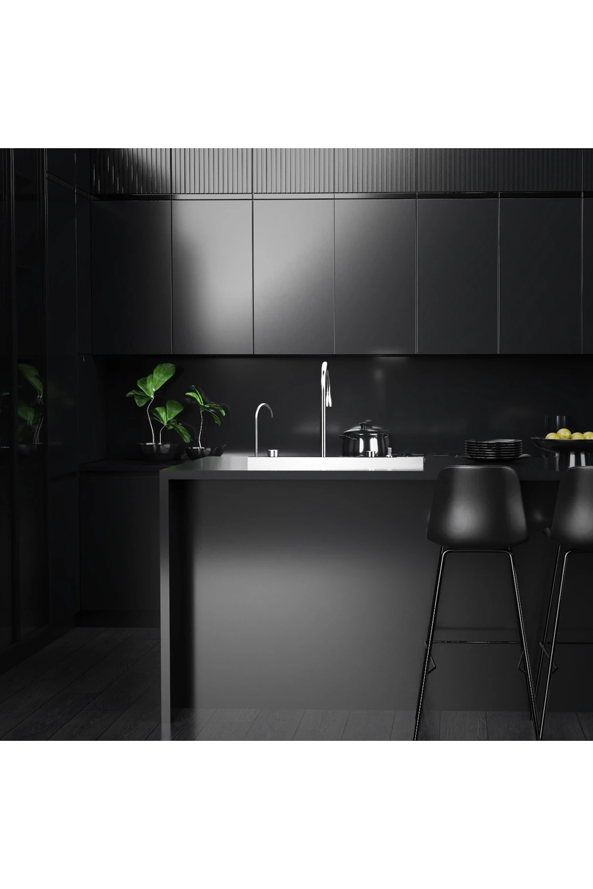 Dijital Lüks Şelale Tasarımlı Akıllı Eviye Antrasit. 75×45 cm Yerli Üretim.Fabrika'dan %