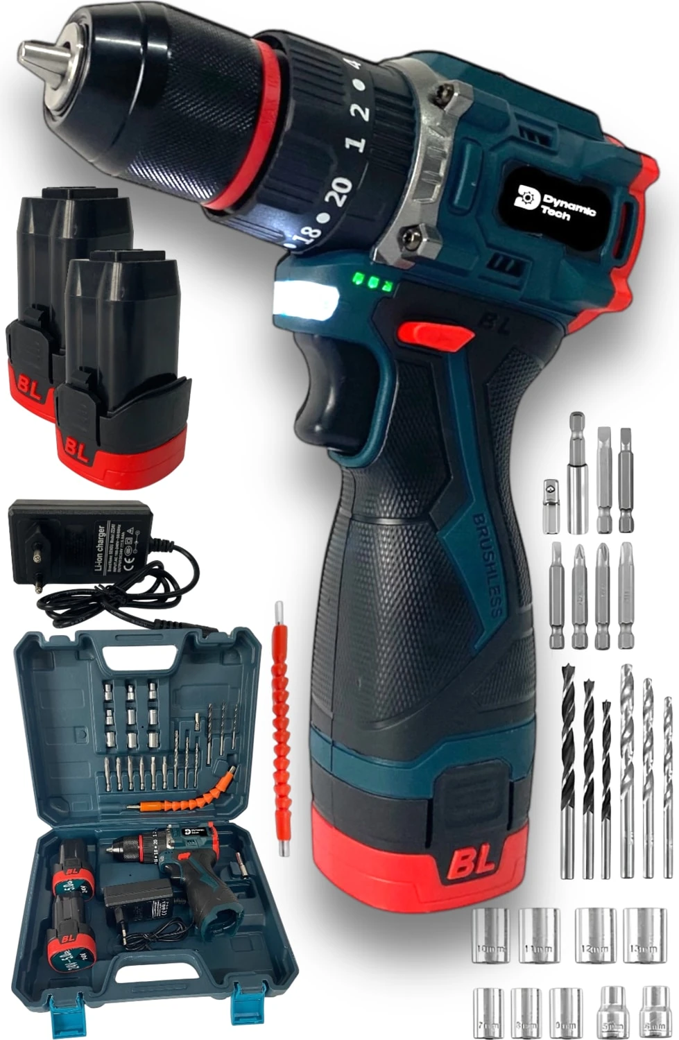 Kömürsüz Darbeli Şarjlı Matkap Lion Armut Batarya Metal Şanzıman Çift Akülü Vidalama Setli