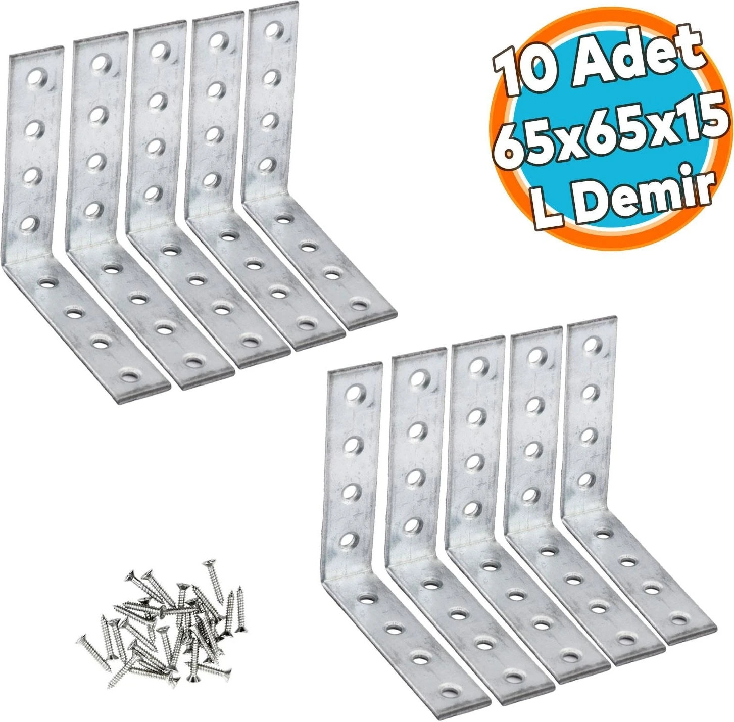 (10 Adet) Mobilya Eşya Dolap Duvara Sabitleme Köşebent Bağlantı Aparatı L Demiri Gönye 65X65X15 mm