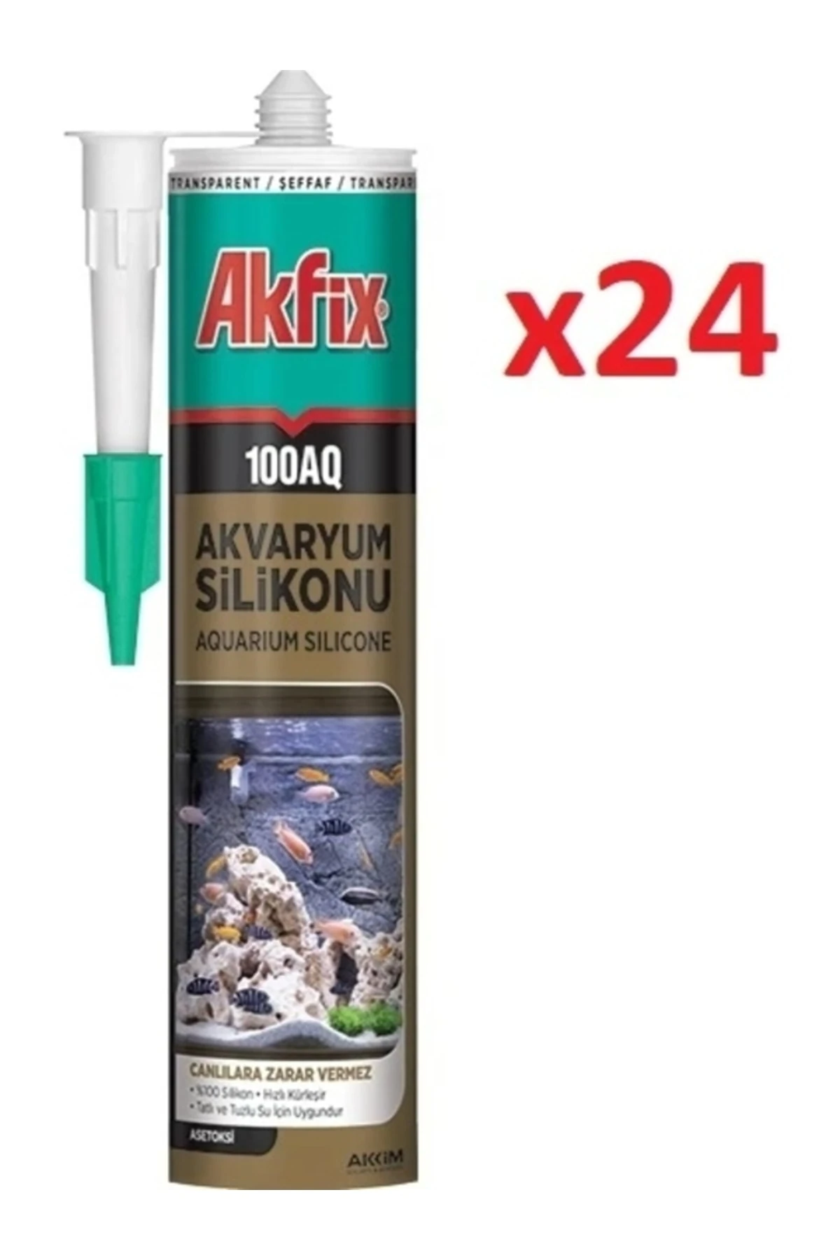 100AQ Akvaryum Silikonu 280 ml Şeffaf (1 Koli - 24 Adet)