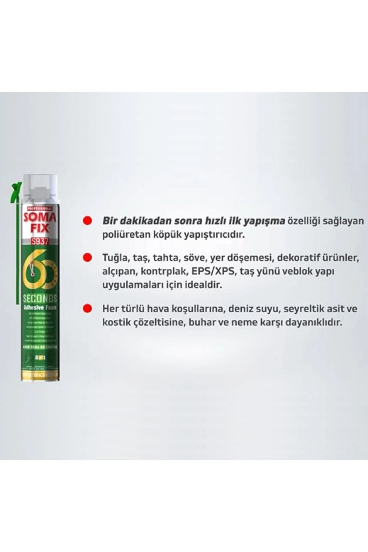 12 Adet 60 Saniye Poliüretan Yapıştırma Köpüğü 2 li Kullanımlı S937