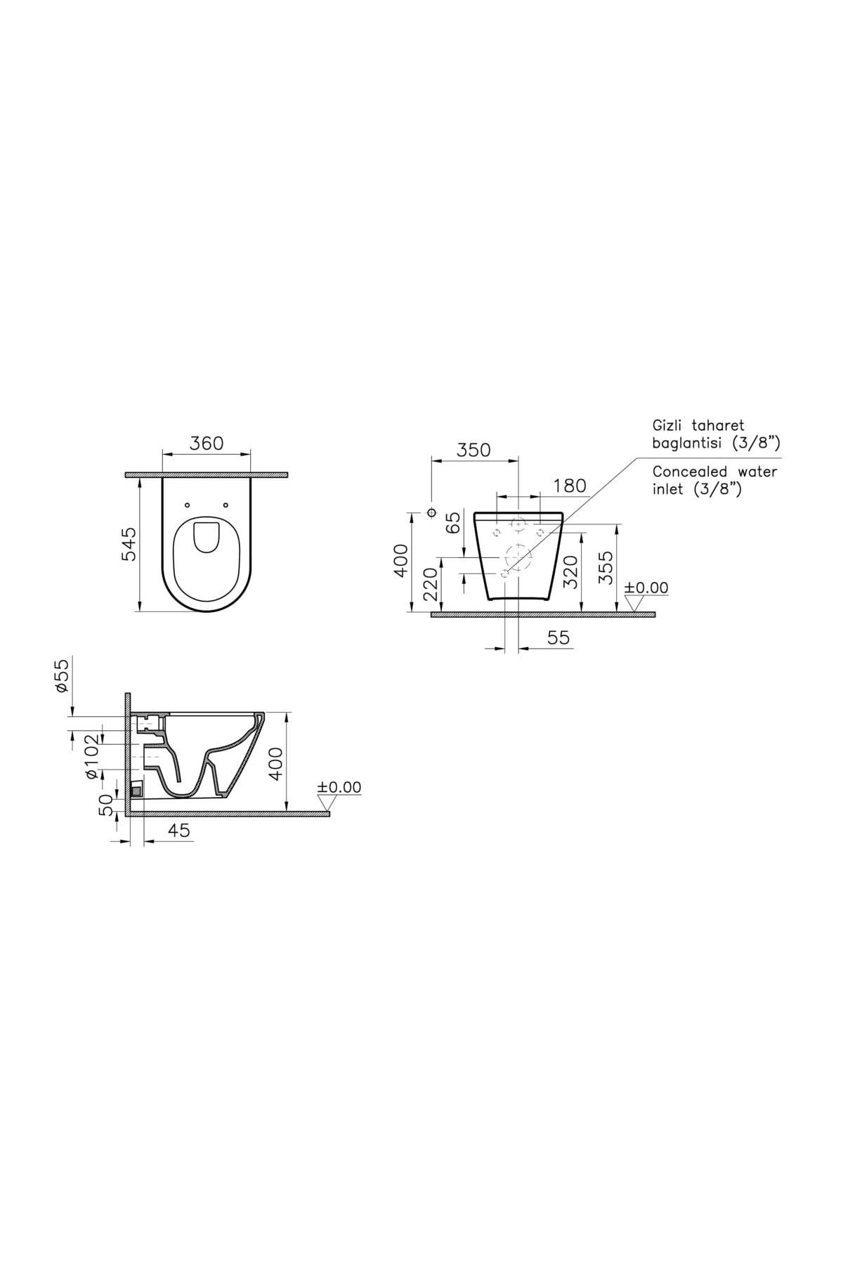 Integra 7041B003-7211 Asma Klozet, Rim-ex, 55 cm
